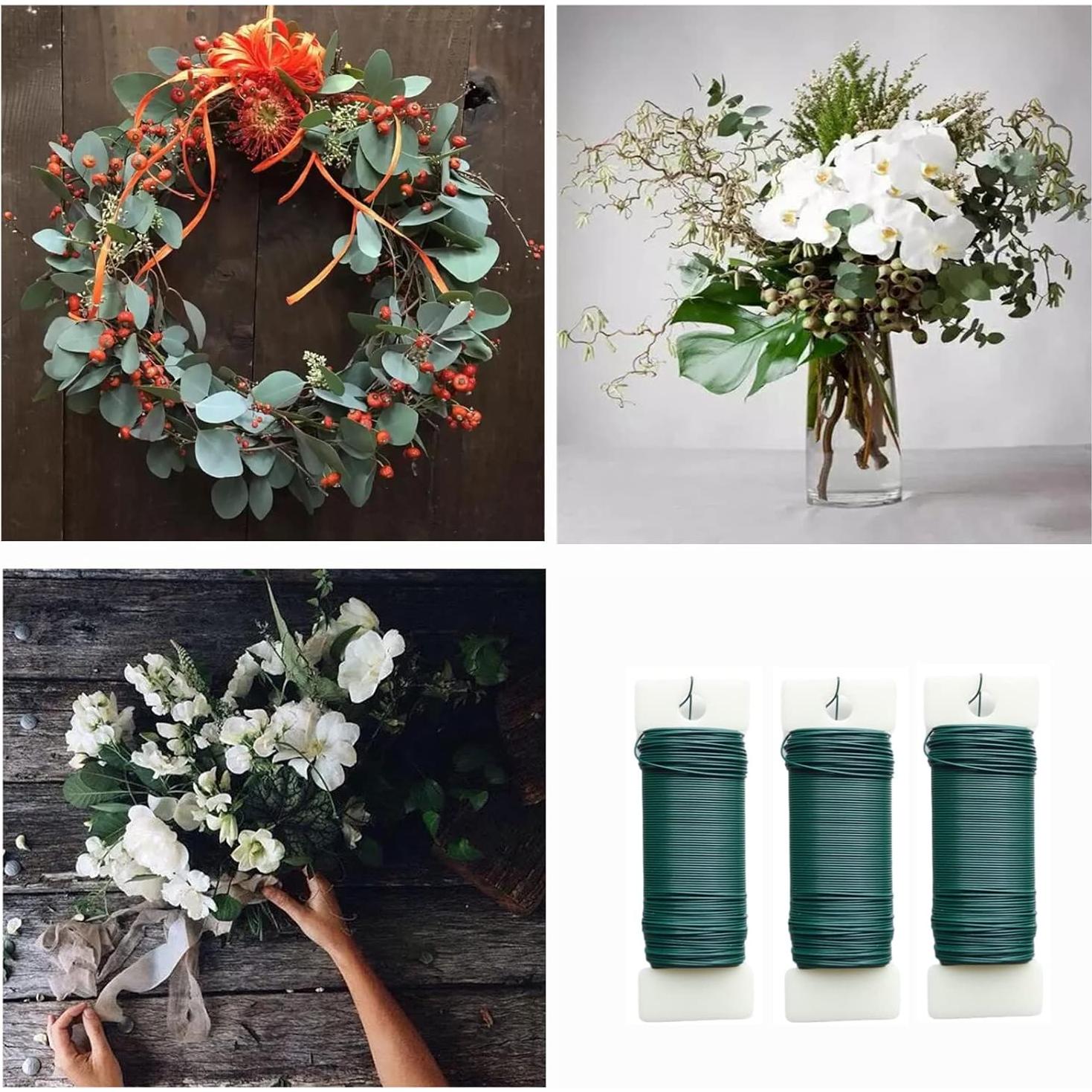 3 Rollos de Alambre Floral Verde Flexible 22 Gauge 30.18m