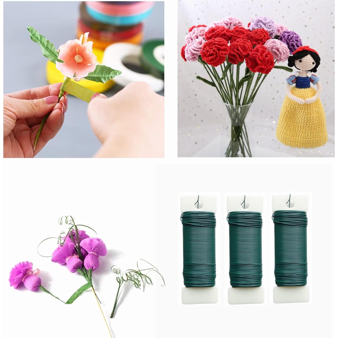 3 Rollos de Alambre Floral Verde Flexible 22 Gauge 30.18m