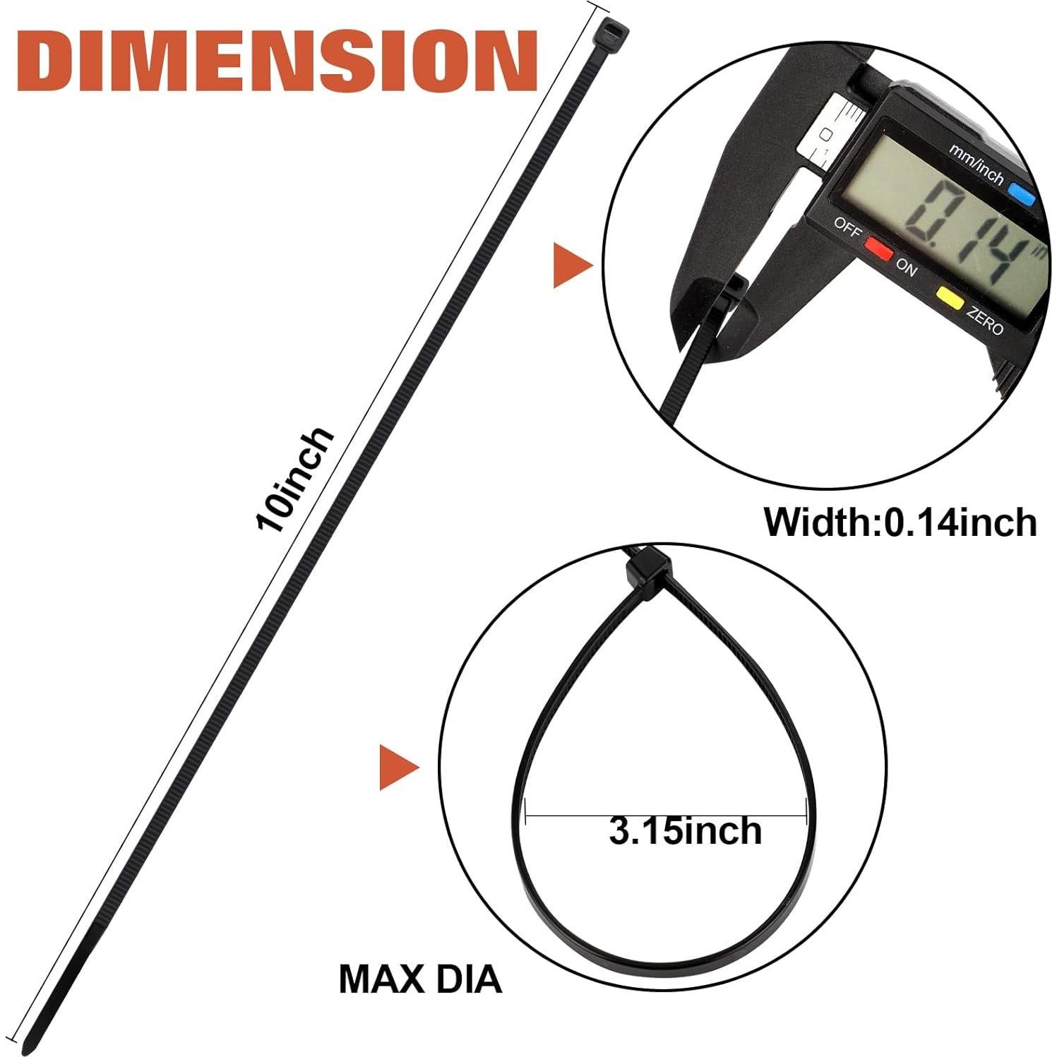 Bridas Negras de Nylon TINNIVI 1000 PCS 10" 20.41 kg