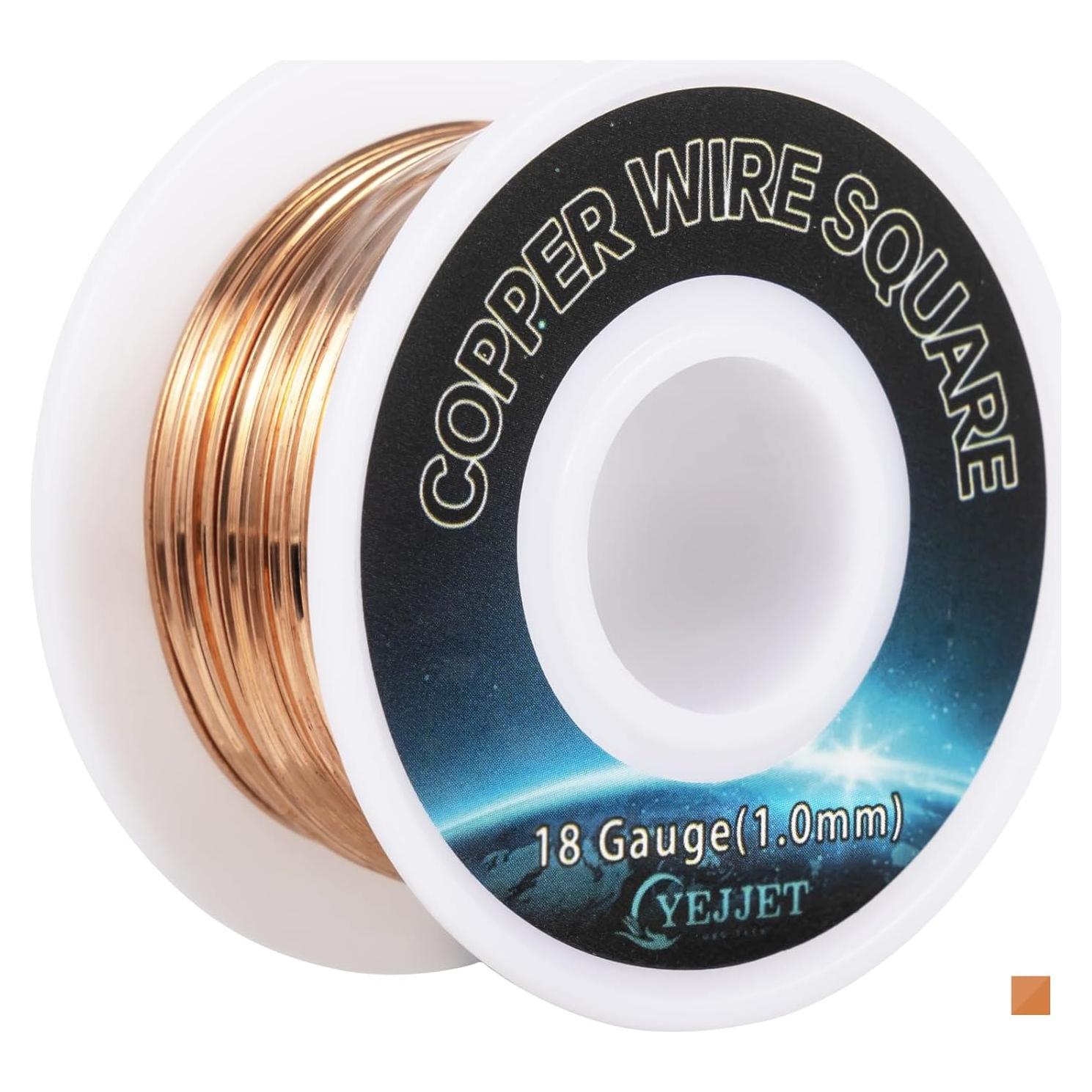 Alambre de Cobre Cuadrado 18 AWG 1.0x1.0mm 9.14m para Joyería