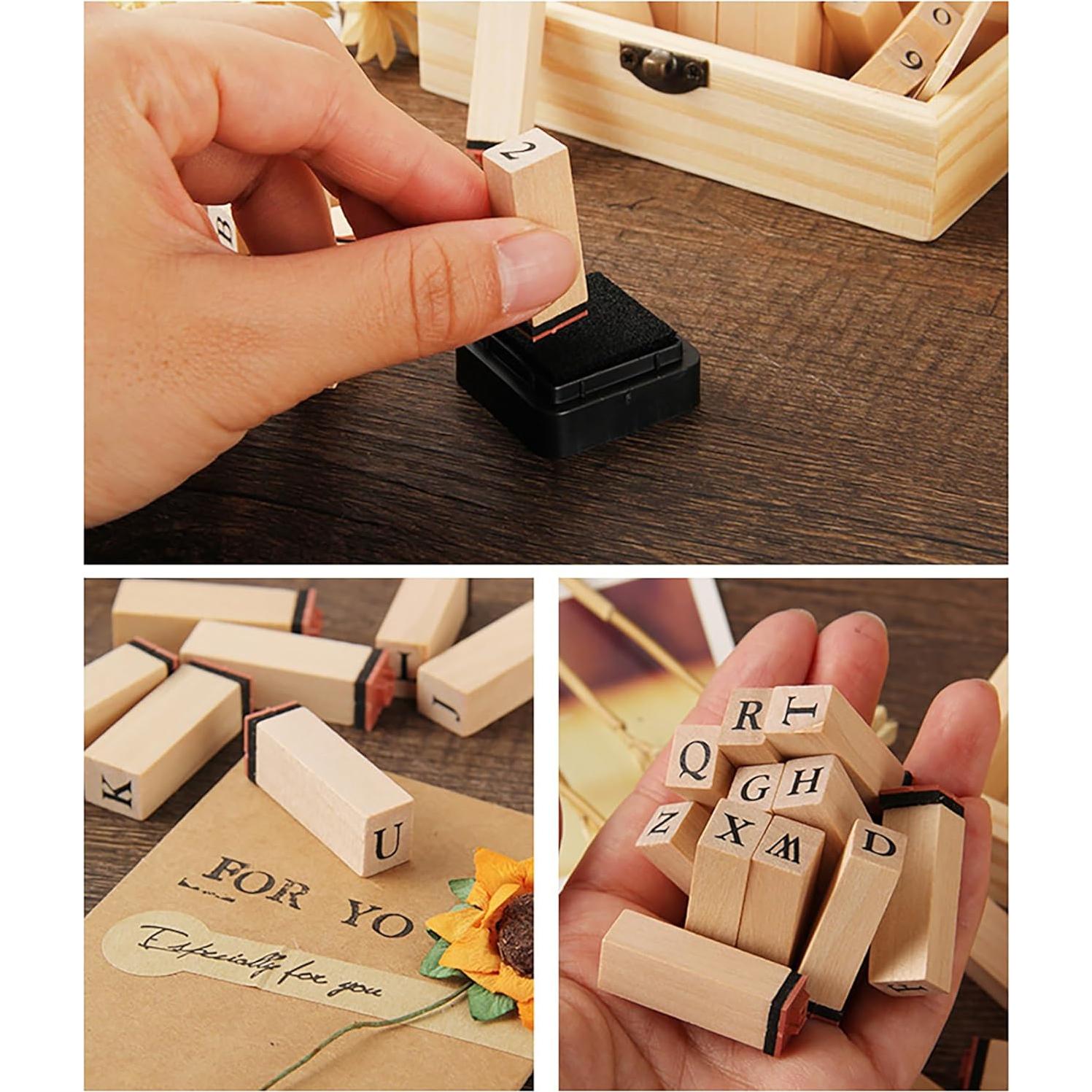 Set de Sellos de Goma de Madera 36 Pcs Alfabeto y Números