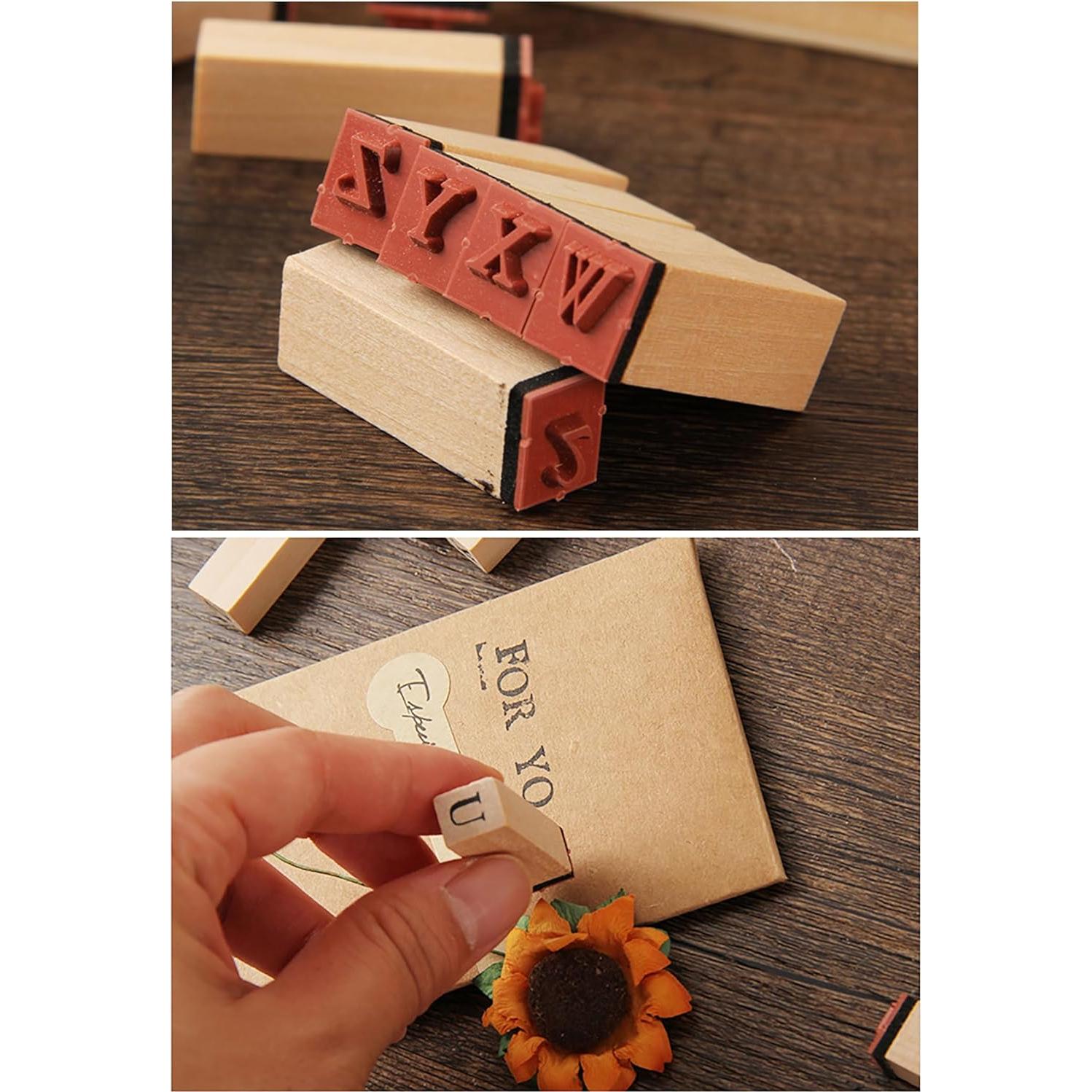 Set de Sellos de Goma de Madera 36 Pcs Alfabeto y Números