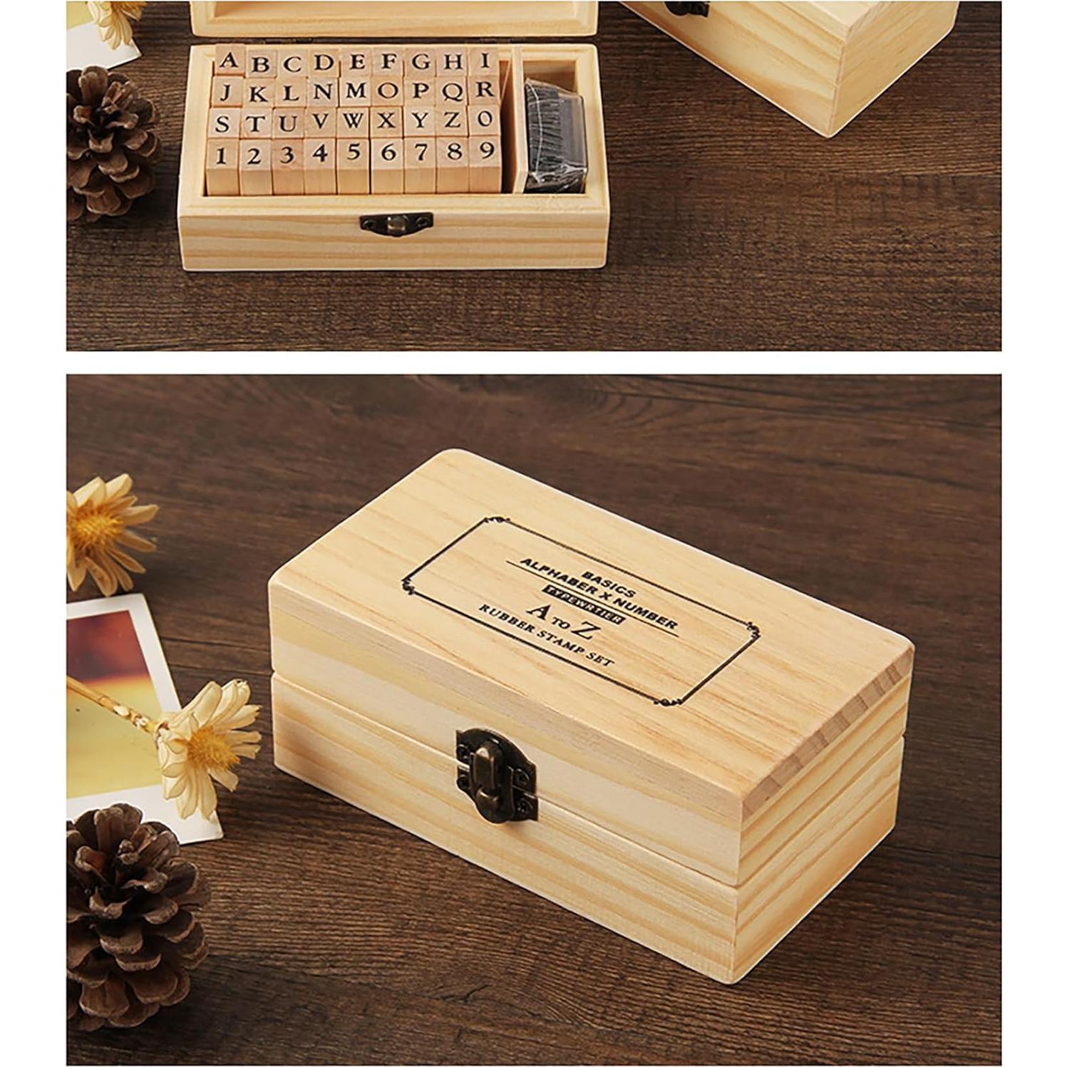 Set de Sellos de Goma de Madera 36 Pcs Alfabeto y Números