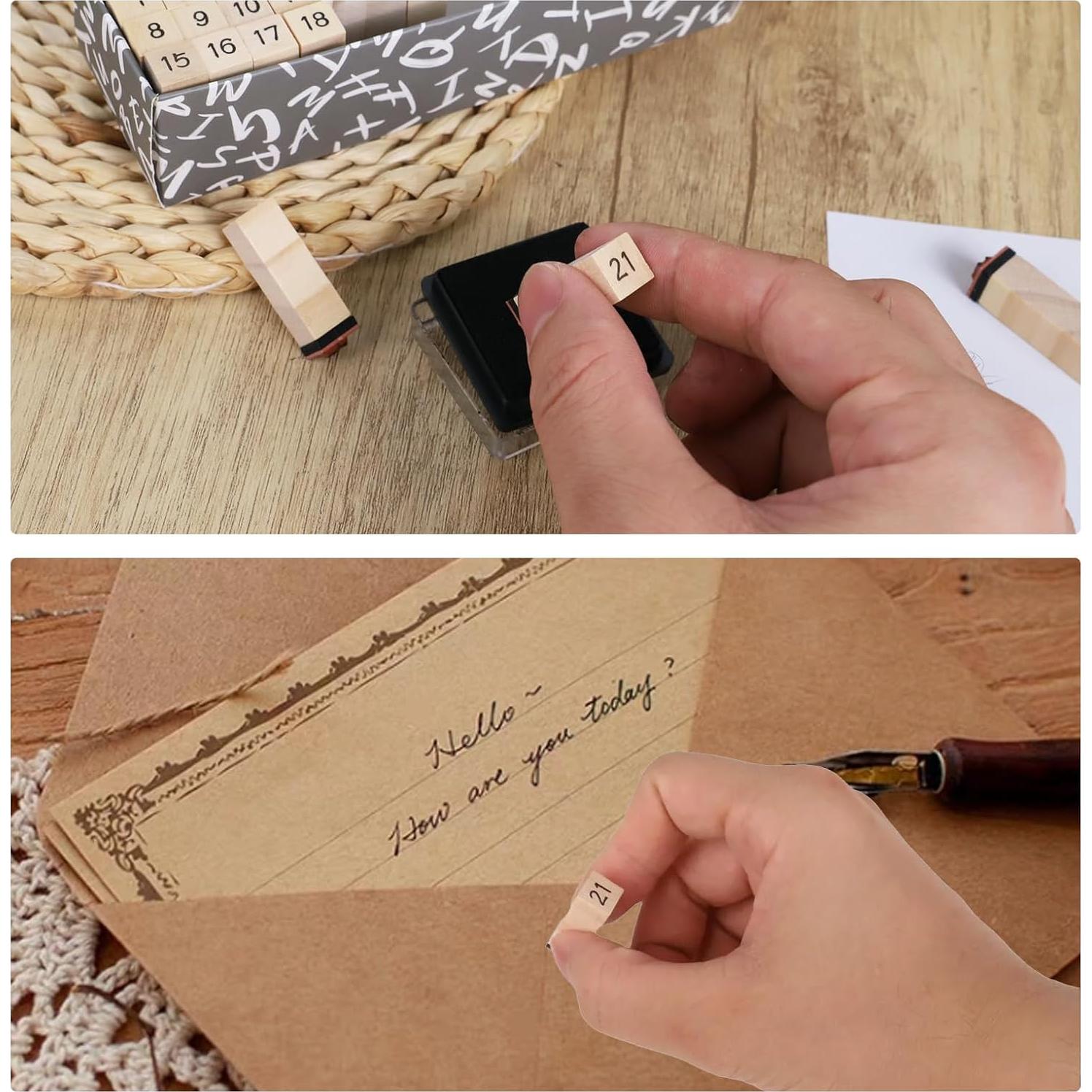 Juego de Sellos Alfabéticos Koqye - 40 Piezas de Madera