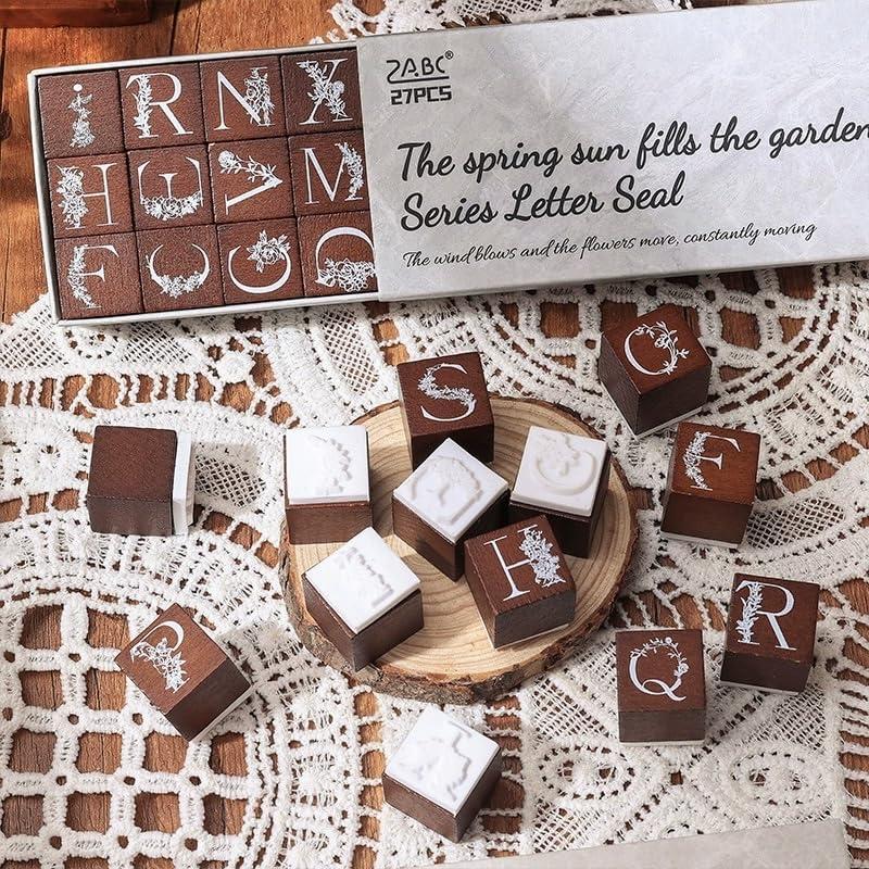 Conjunto de Sellos de Goma de Madera LuckComing A-Z Floral