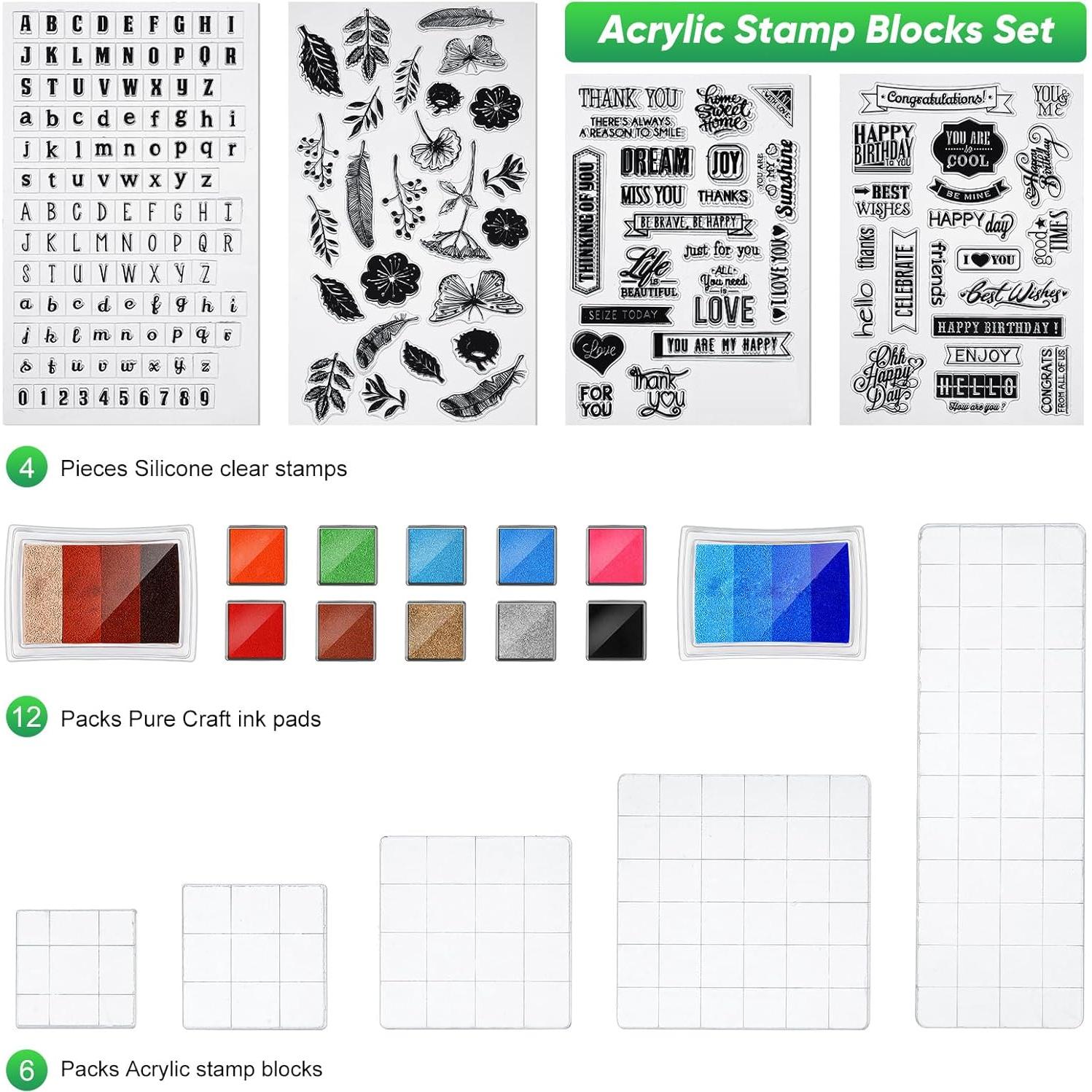 Zonon Kit de 22 Piezas de Sellos Acrílicos y Tinta para Manualidades