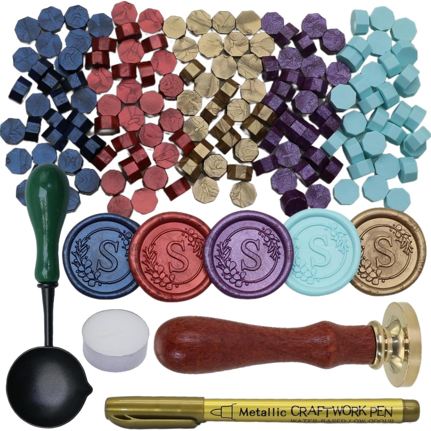 Kit de Sello de Cera ONWINPOR con Letra Inicial M y 150 Perlas