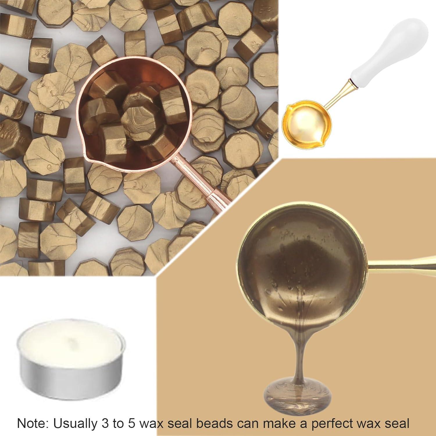 Kit de Sello de Cera Inicial S STAMPMASTER con 120 Perlas Doradas