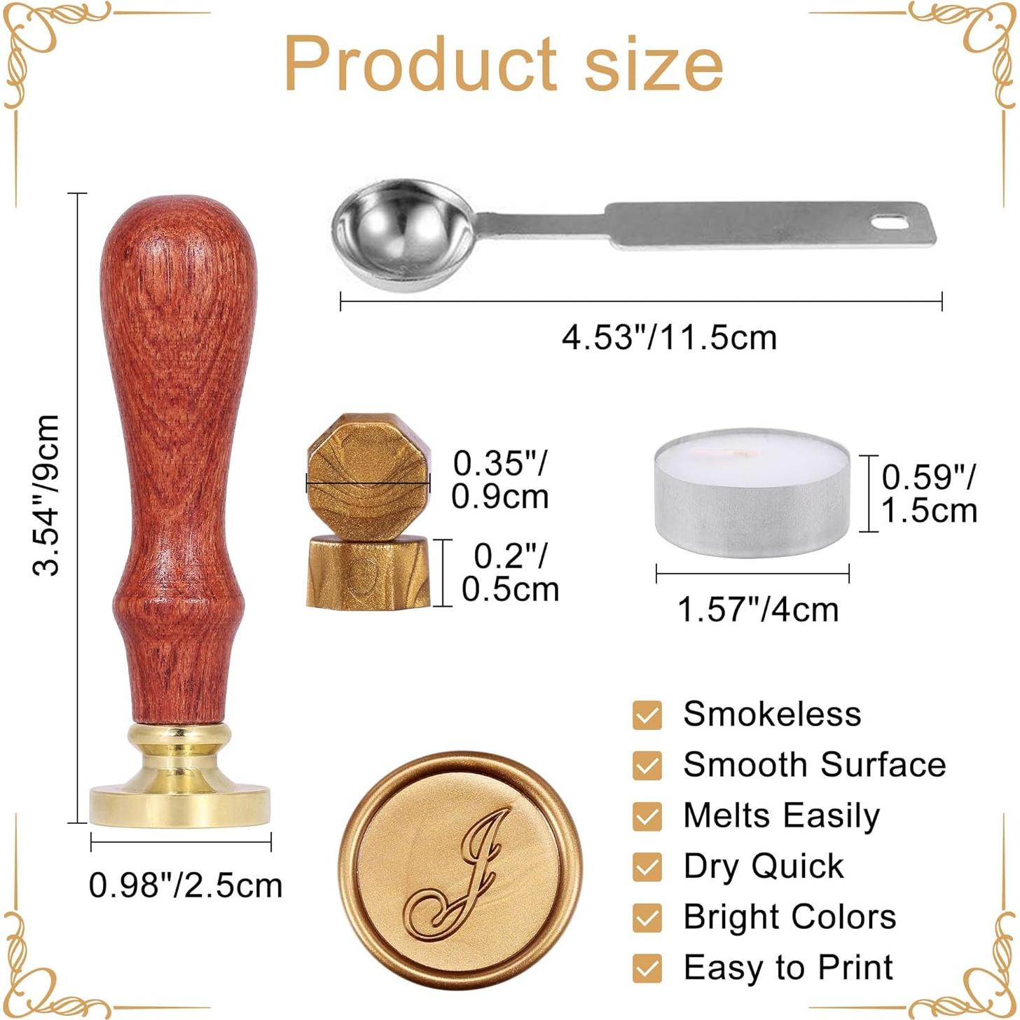 Kit de Sello de Cera Yoption Inicial J con 120 Perlas Doradas