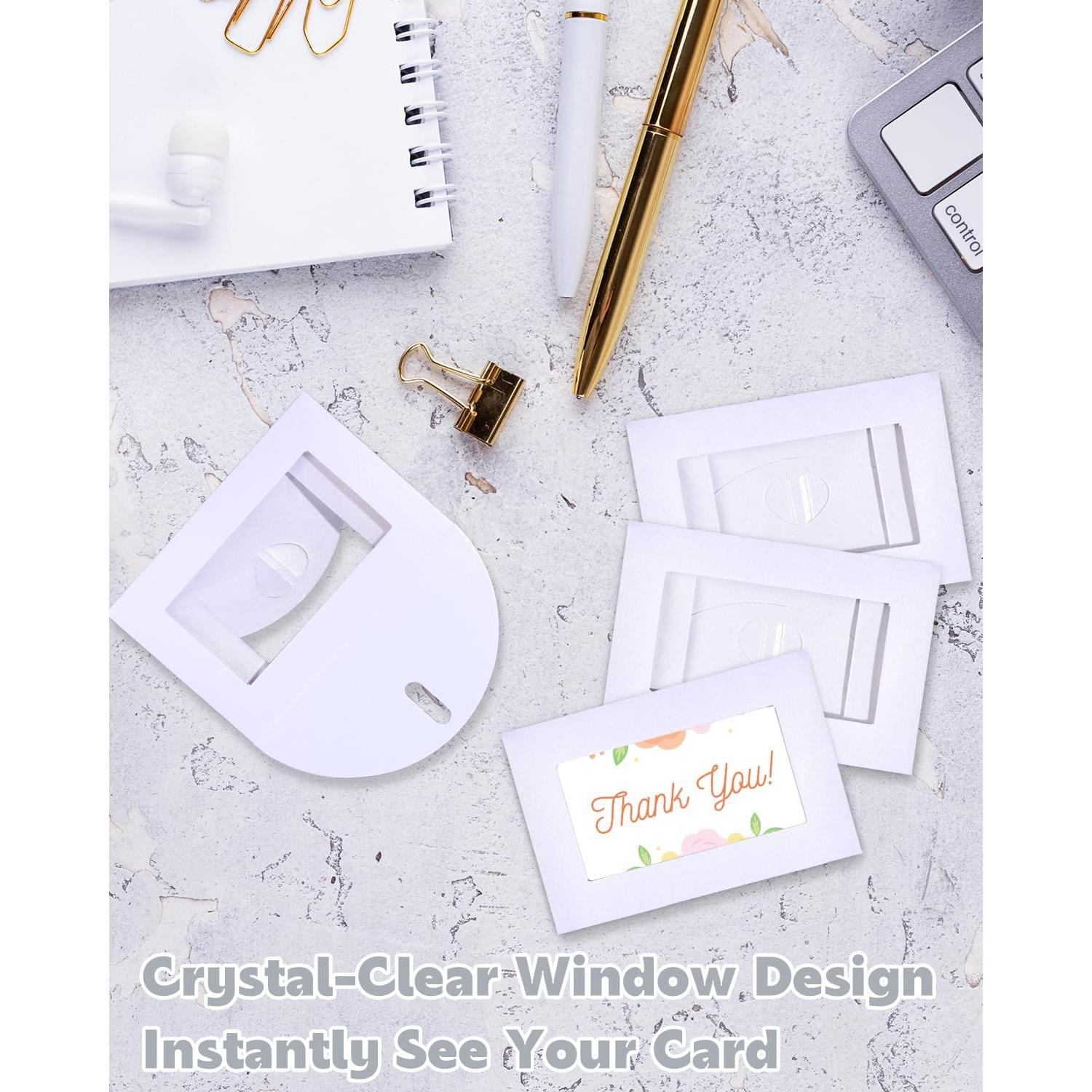 50 Mini Sobres con Ventana EORTA, Cierre Corazón, 10.5x7cm, Blanco