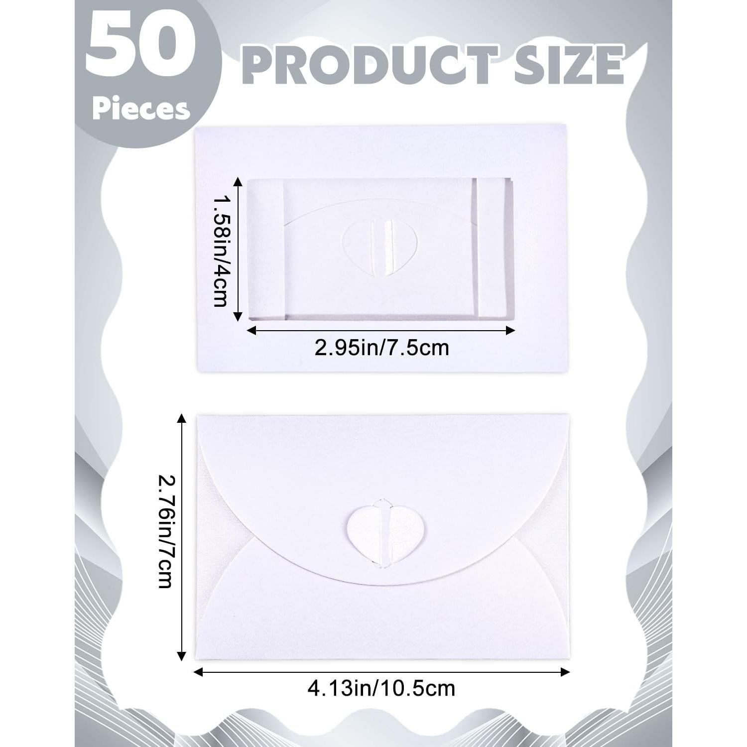 50 Mini Sobres con Ventana EORTA, Cierre Corazón, 10.5x7cm, Blanco