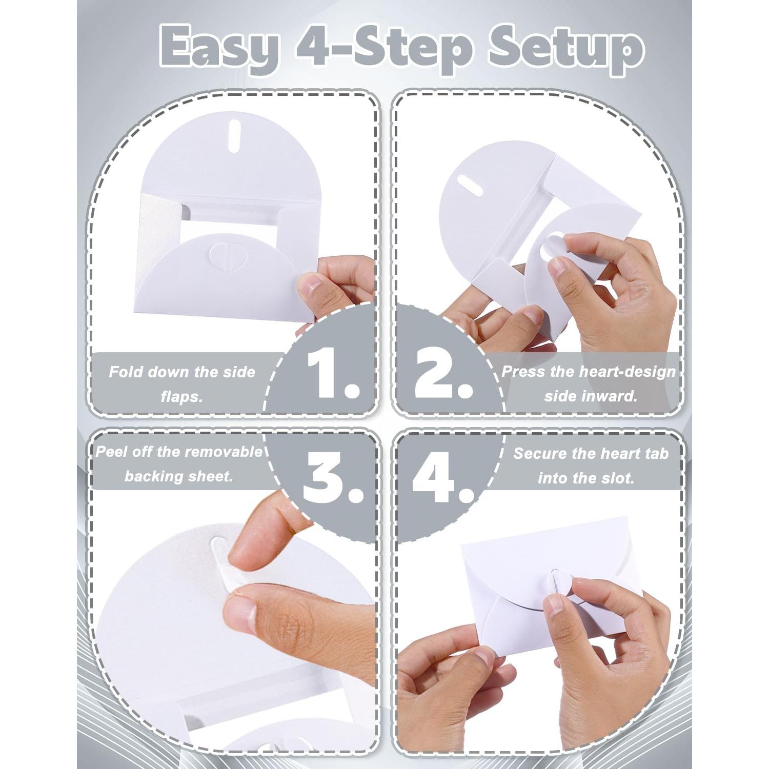 50 Mini Sobres con Ventana EORTA, Cierre Corazón, 10.5x7cm, Blanco