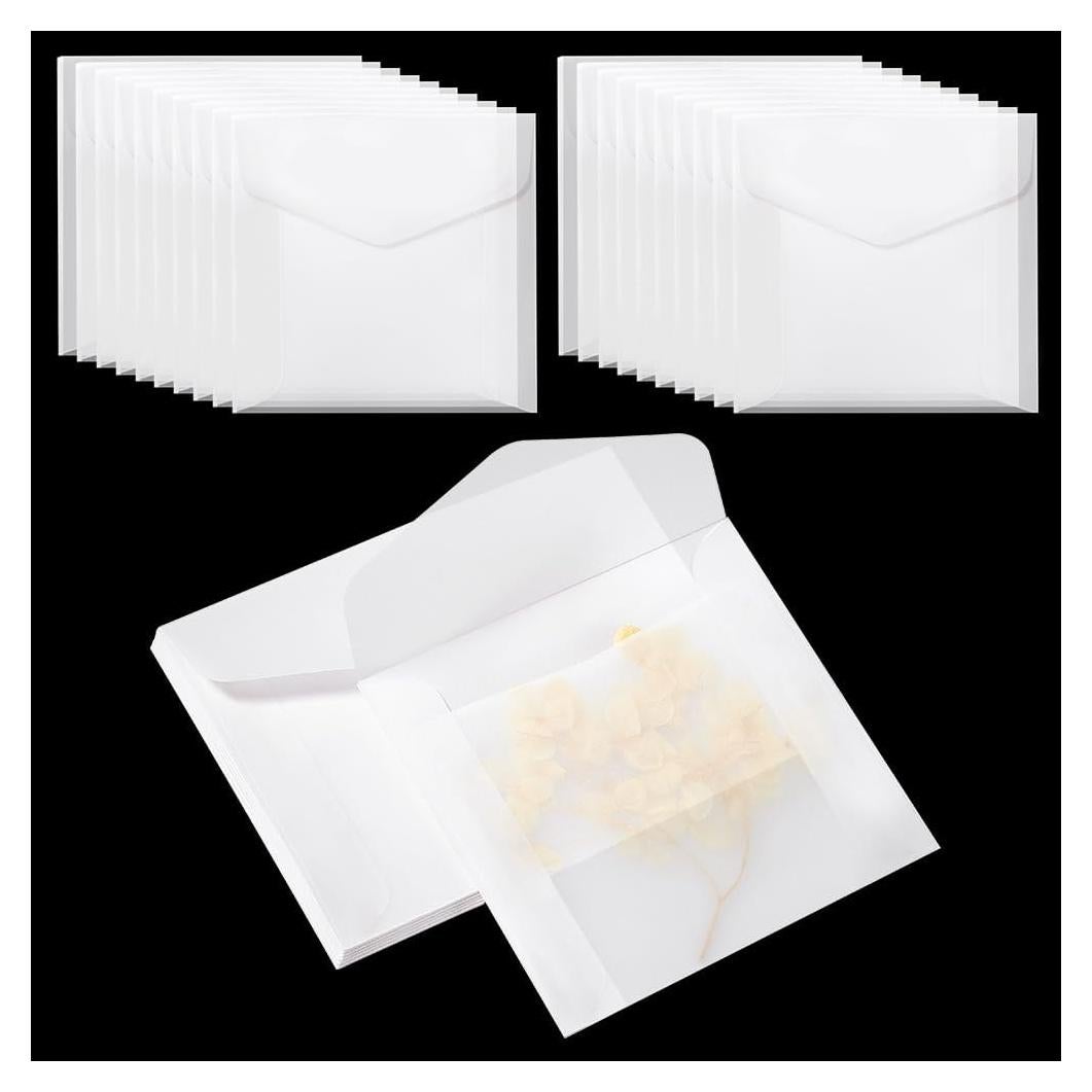 50 Sobres de Papel Vellón PH PandaHall 9 x 9.1 cm Translúcido