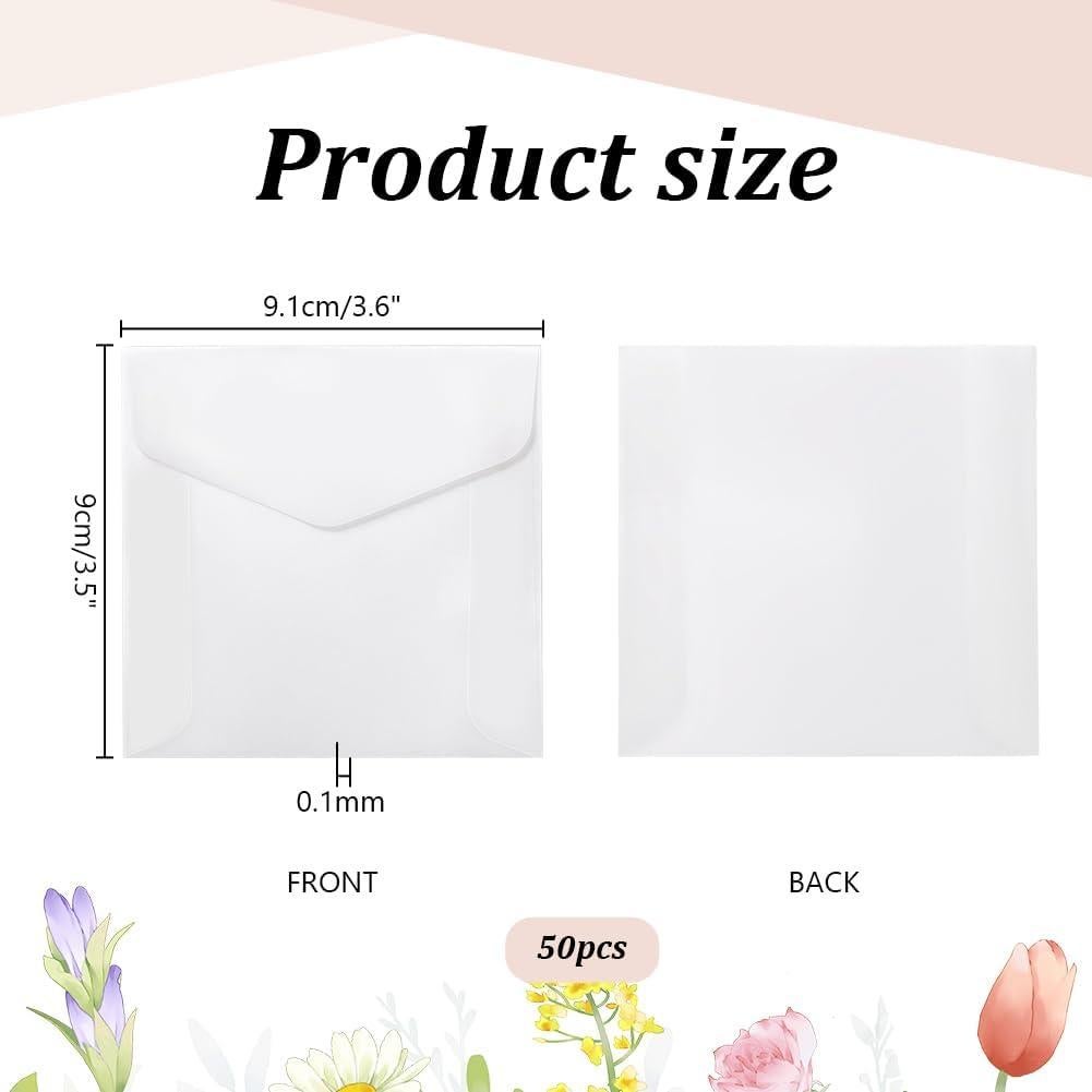 50 Sobres de Papel Vellón PH PandaHall 9 x 9.1 cm Translúcido