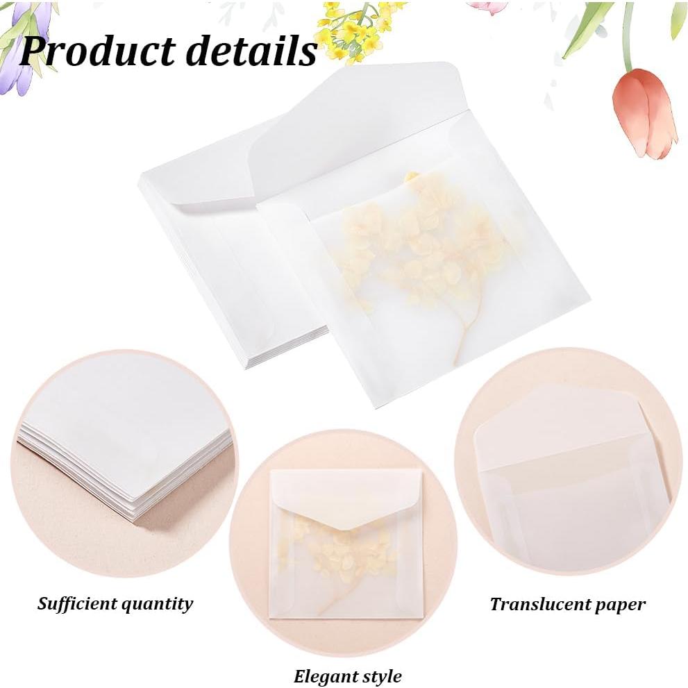 50 Sobres de Papel Vellón PH PandaHall 9 x 9.1 cm Translúcido