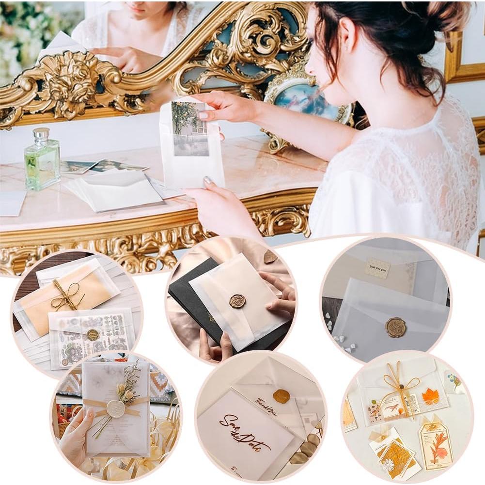 50 Sobres de Papel Vellón PH PandaHall 9 x 9.1 cm Translúcido