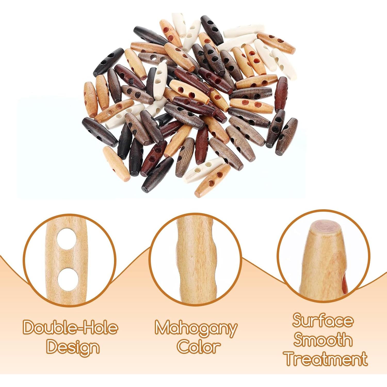 80 Botones de Madera Natural Toggle 4cm LINYUEARUI DIY