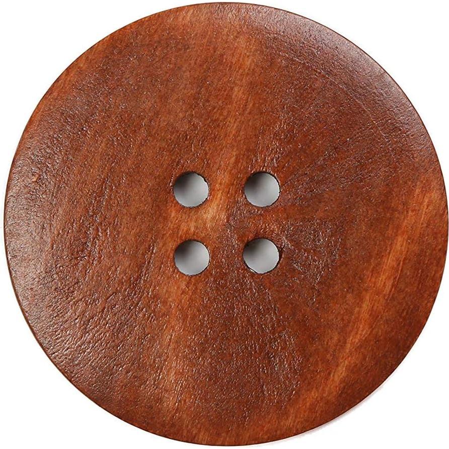 Botones de Madera YAKA 22pcs Redondos 4 Agujeros 6cm Marrón