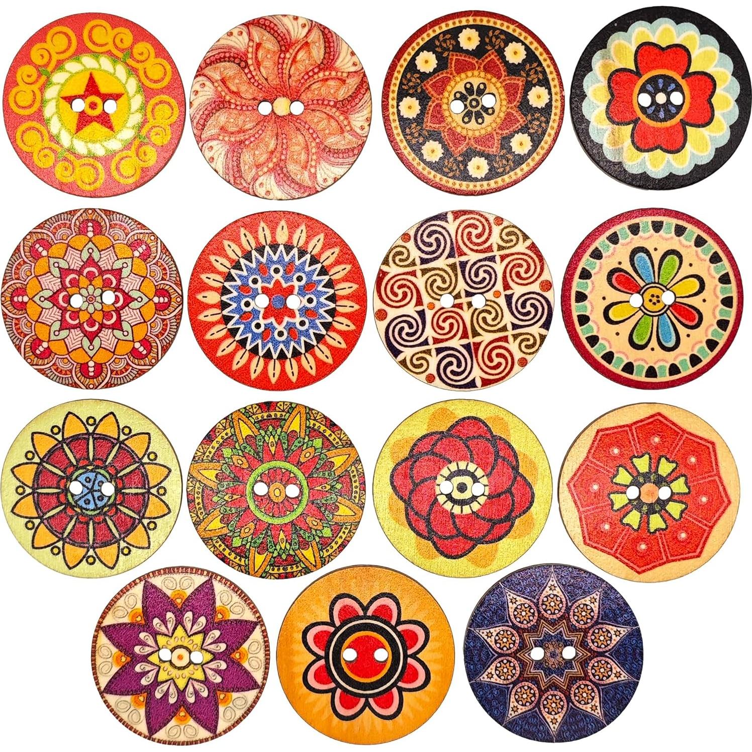 30 Botones de Madera Vintage CandeoLA 50mm Colores Asortidos