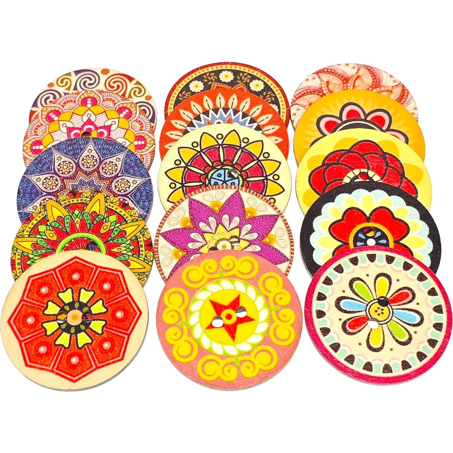 30 Botones de Madera Vintage CandeoLA 50mm Colores Asortidos