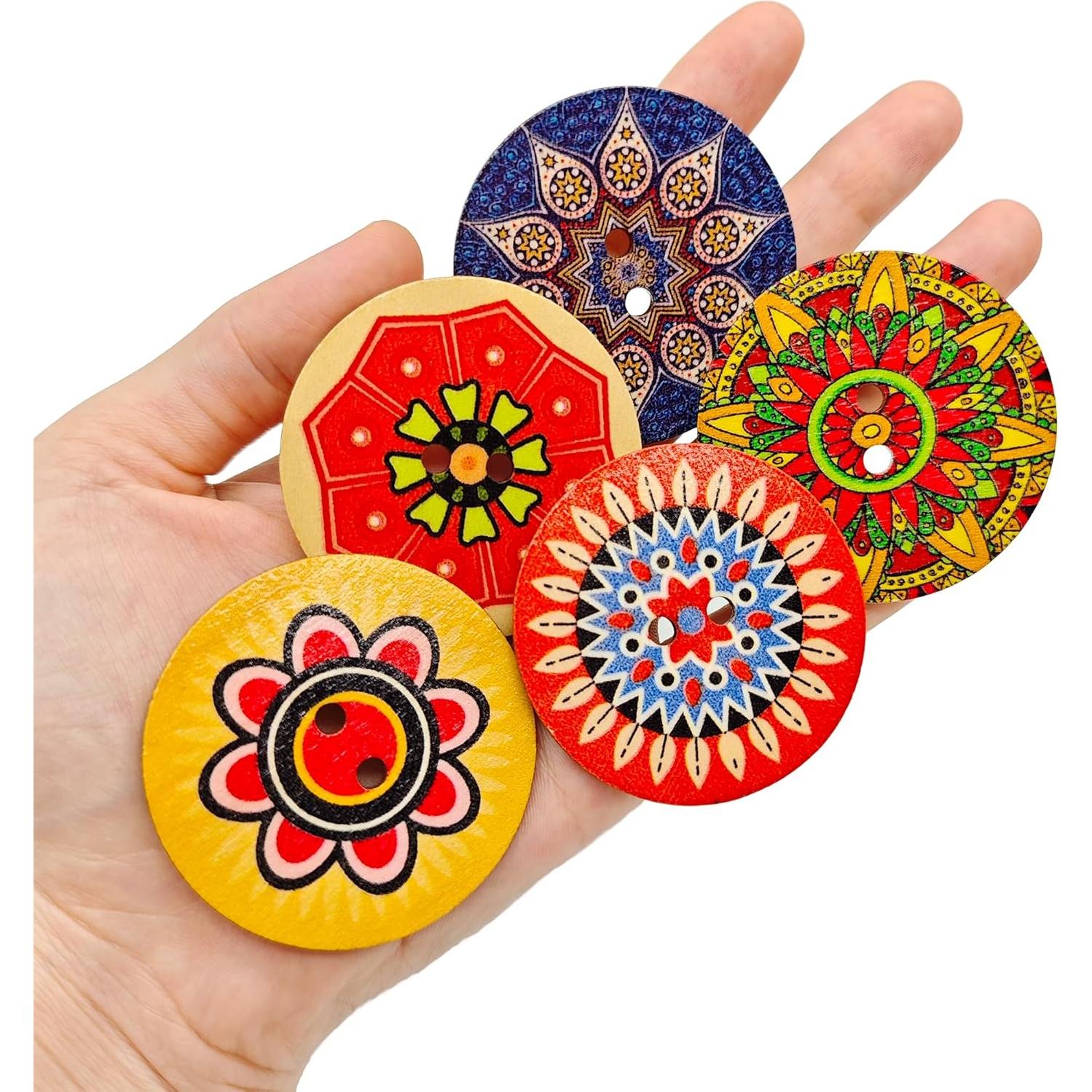 30 Botones de Madera Vintage CandeoLA 50mm Colores Asortidos