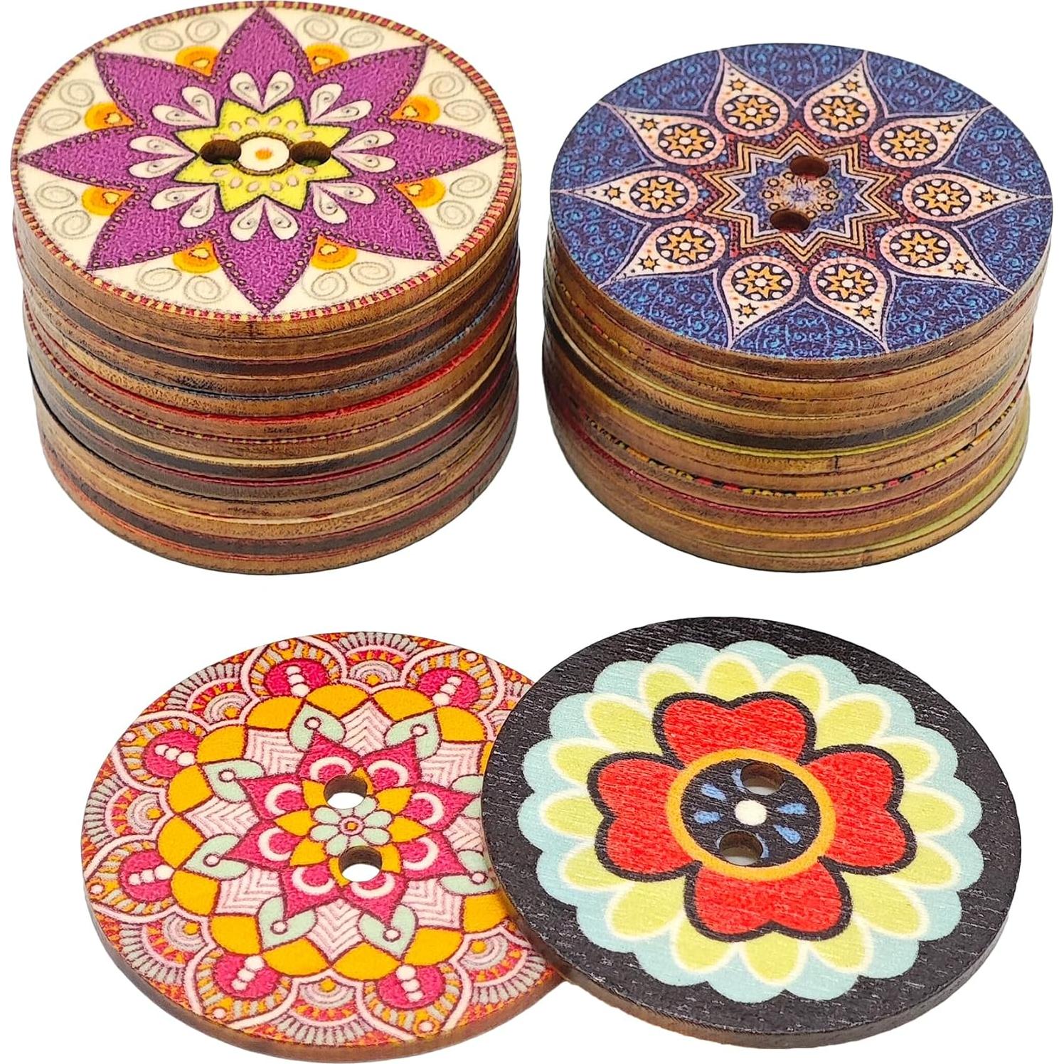 30 Botones de Madera Vintage CandeoLA 50mm Colores Asortidos