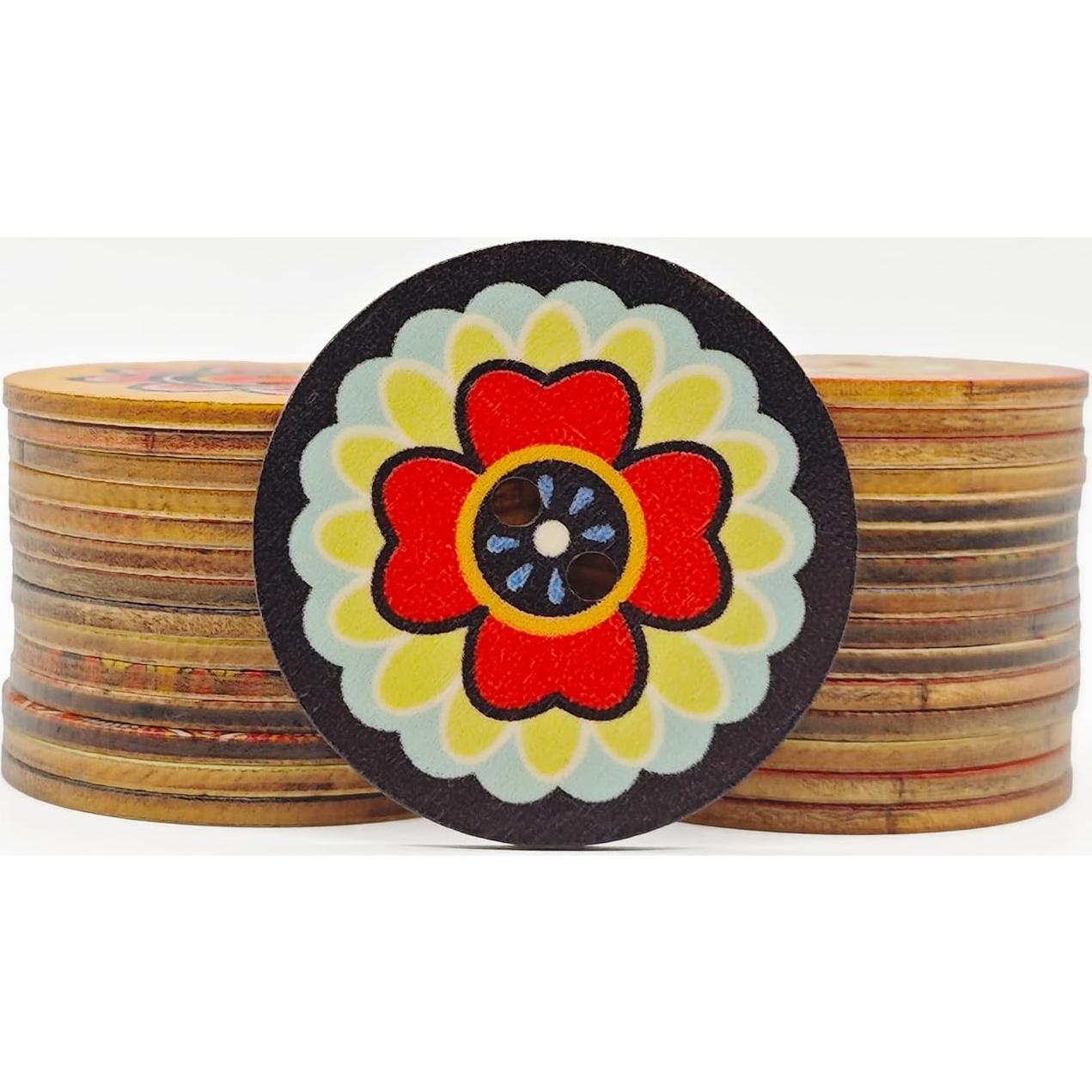 30 Botones de Madera Vintage CandeoLA 50mm Colores Asortidos