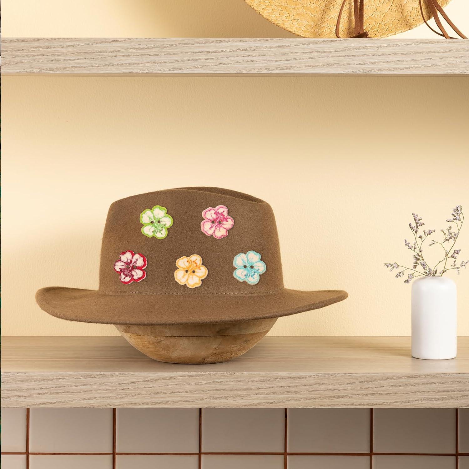 50 Botones de Madera Vin Beauty 2 Agujeros Flor Multicolor