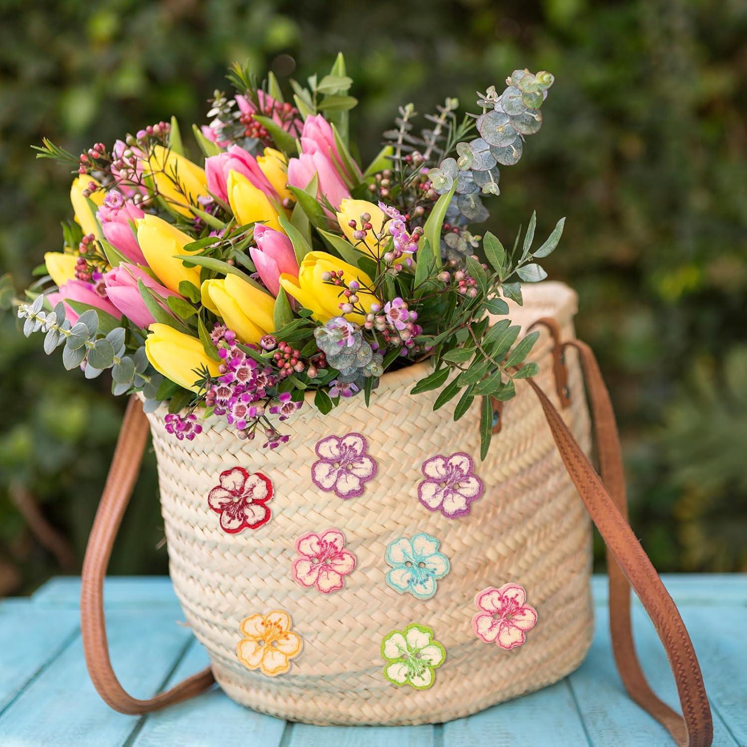 50 Botones de Madera Vin Beauty 2 Agujeros Flor Multicolor