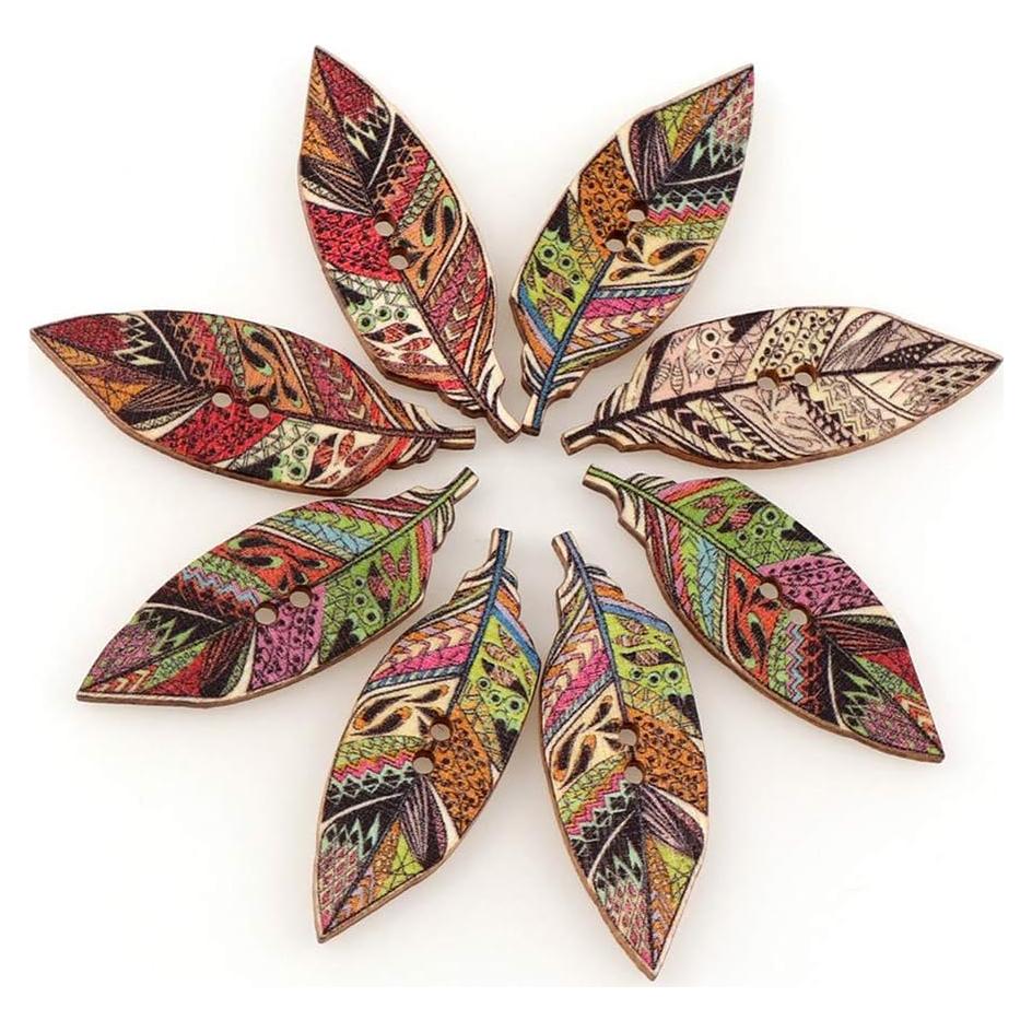 Botones de Madera Multicolor AKOAK 50 Pcs Hoja de Arce