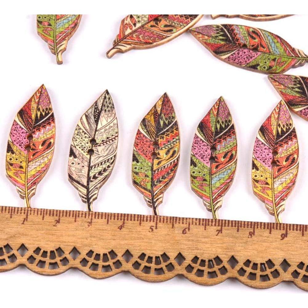 Botones de Madera Multicolor AKOAK 50 Pcs Hoja de Arce