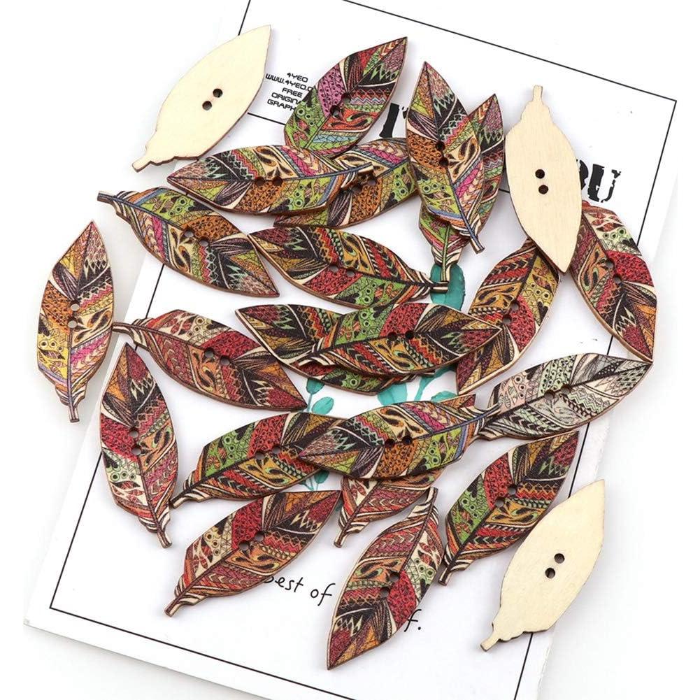 Botones de Madera Multicolor AKOAK 50 Pcs Hoja de Arce