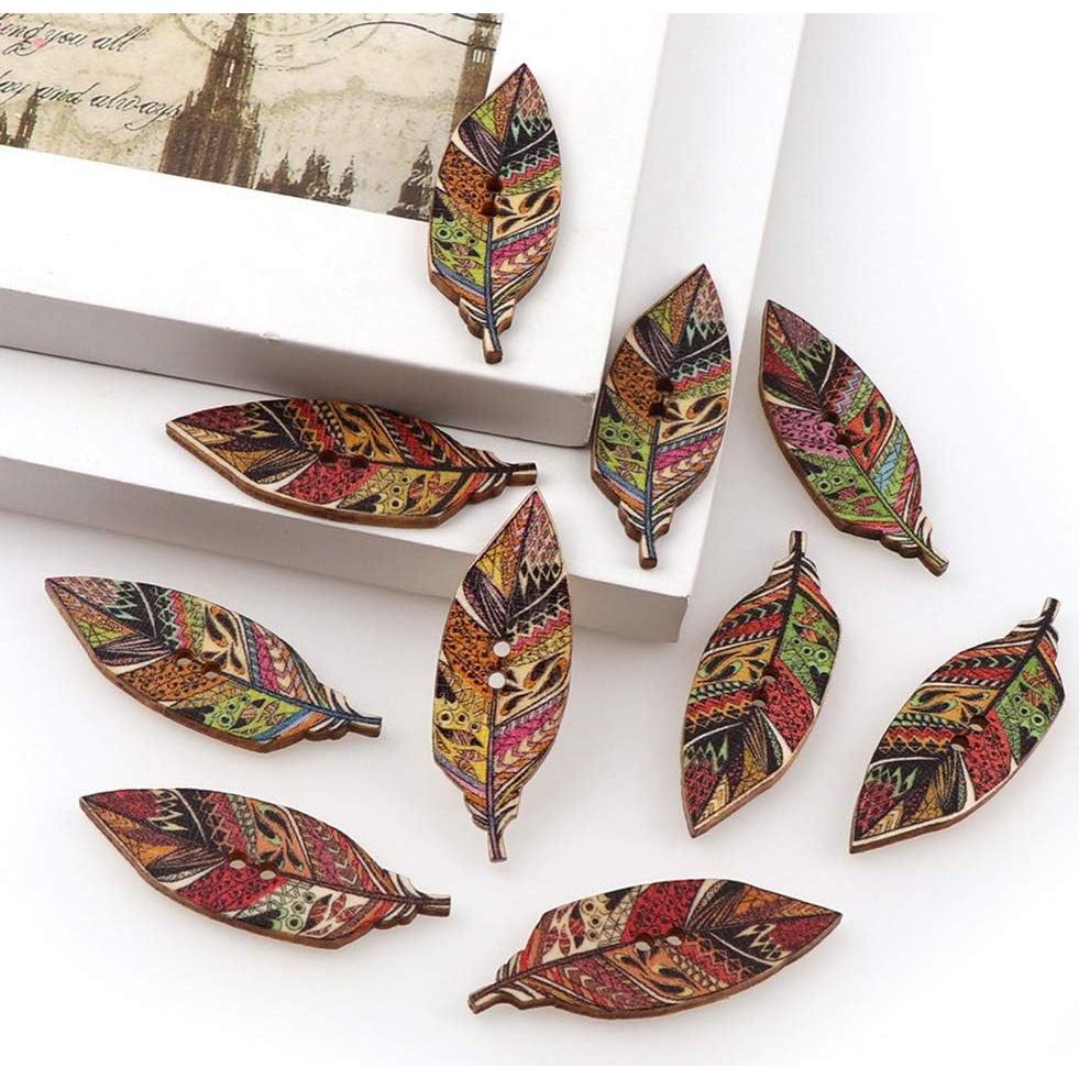 Botones de Madera Multicolor AKOAK 50 Pcs Hoja de Arce