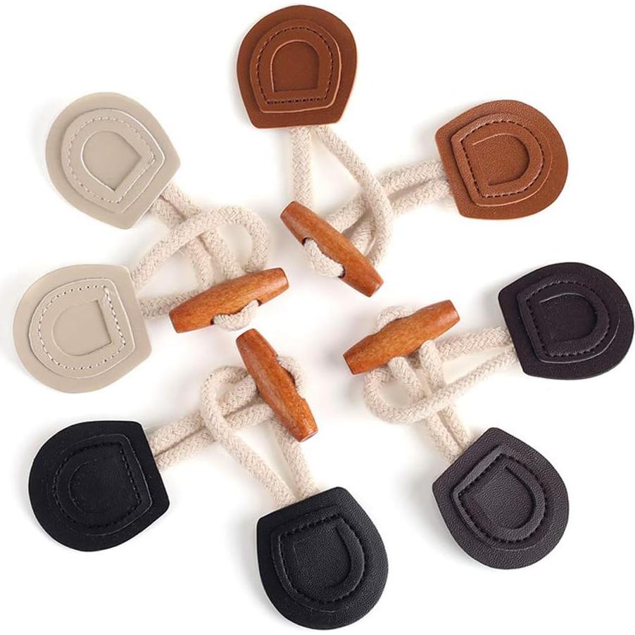 4 Juegos de Cierre Toggle Cuero PU y Madera Teensery 16cm