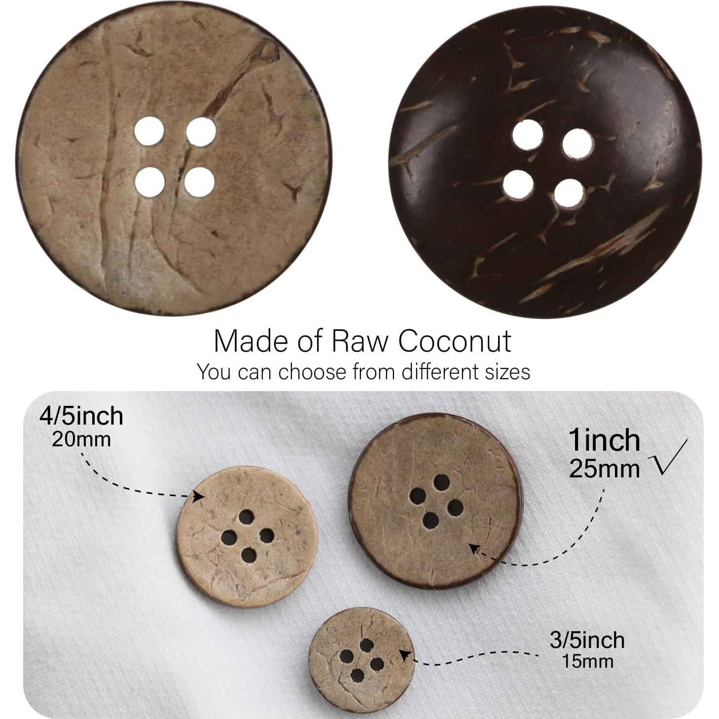 Botones de Coco Natural 25mm MASONEE 100PCS 4 Agujeros