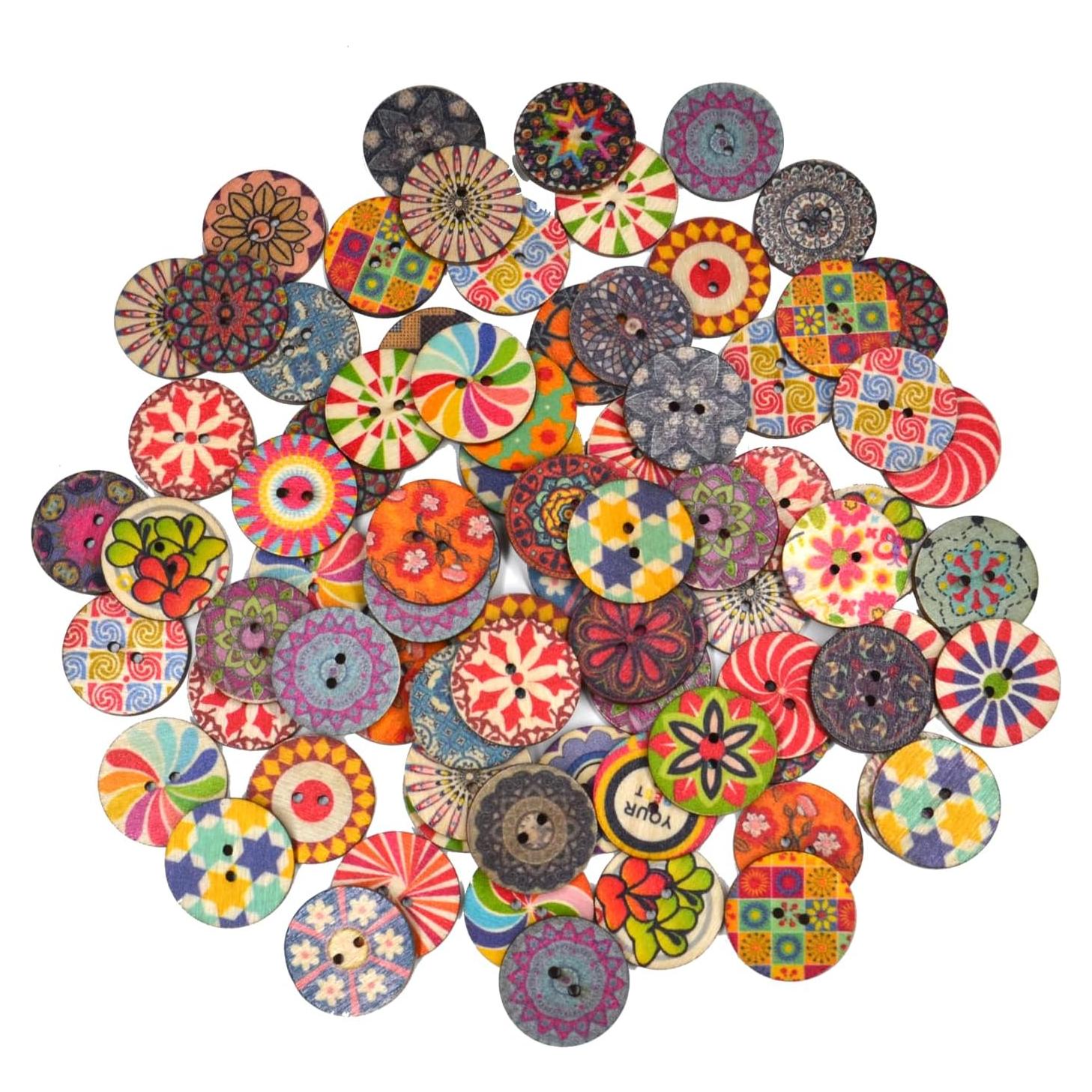 100 Botones de Madera Variados Mahohao 25 mm Retro