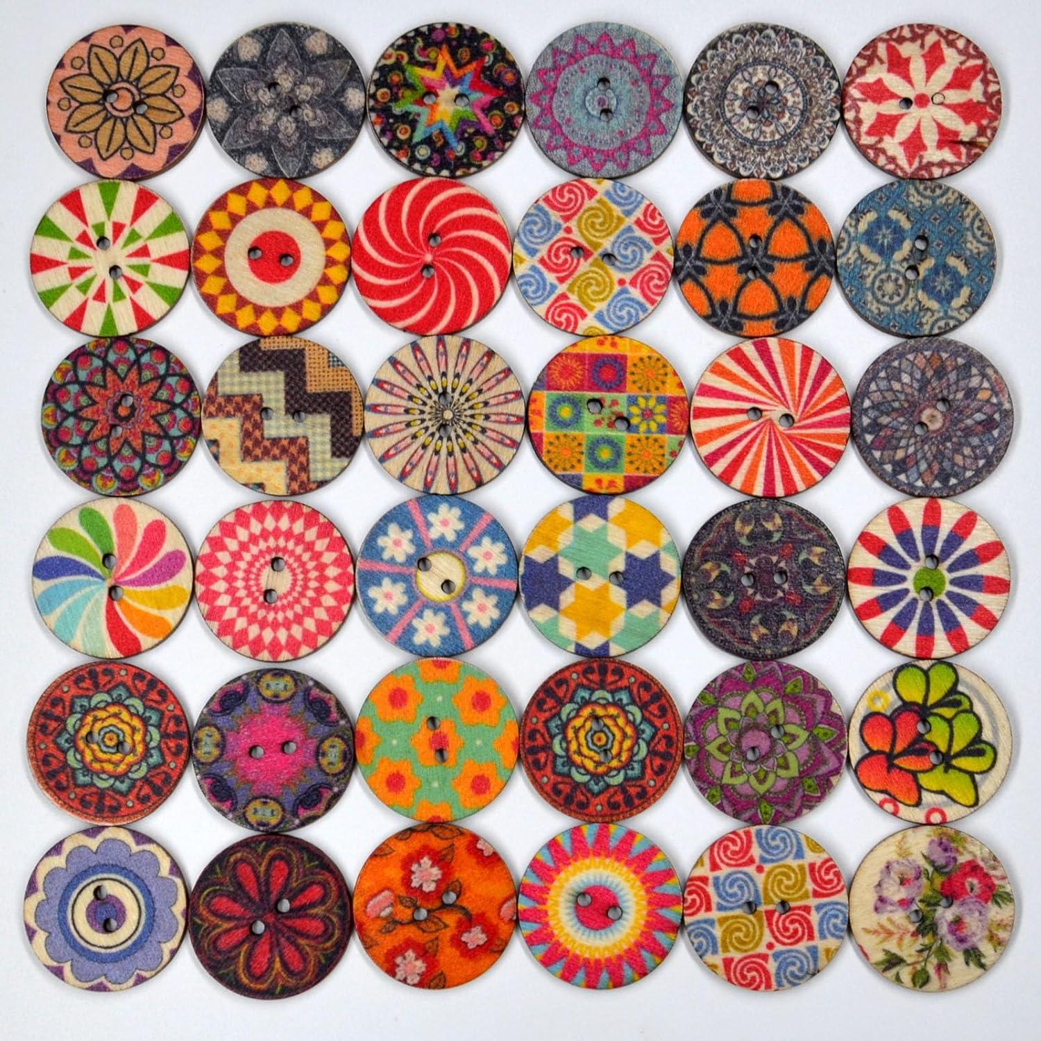 100 Botones de Madera Variados Mahohao 25 mm Retro