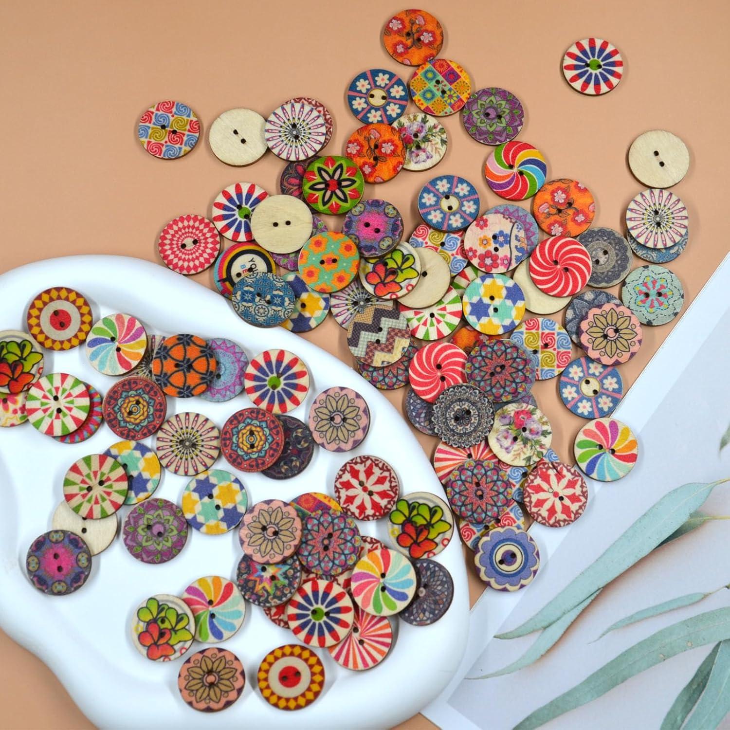 100 Botones de Madera Variados Mahohao 25 mm Retro