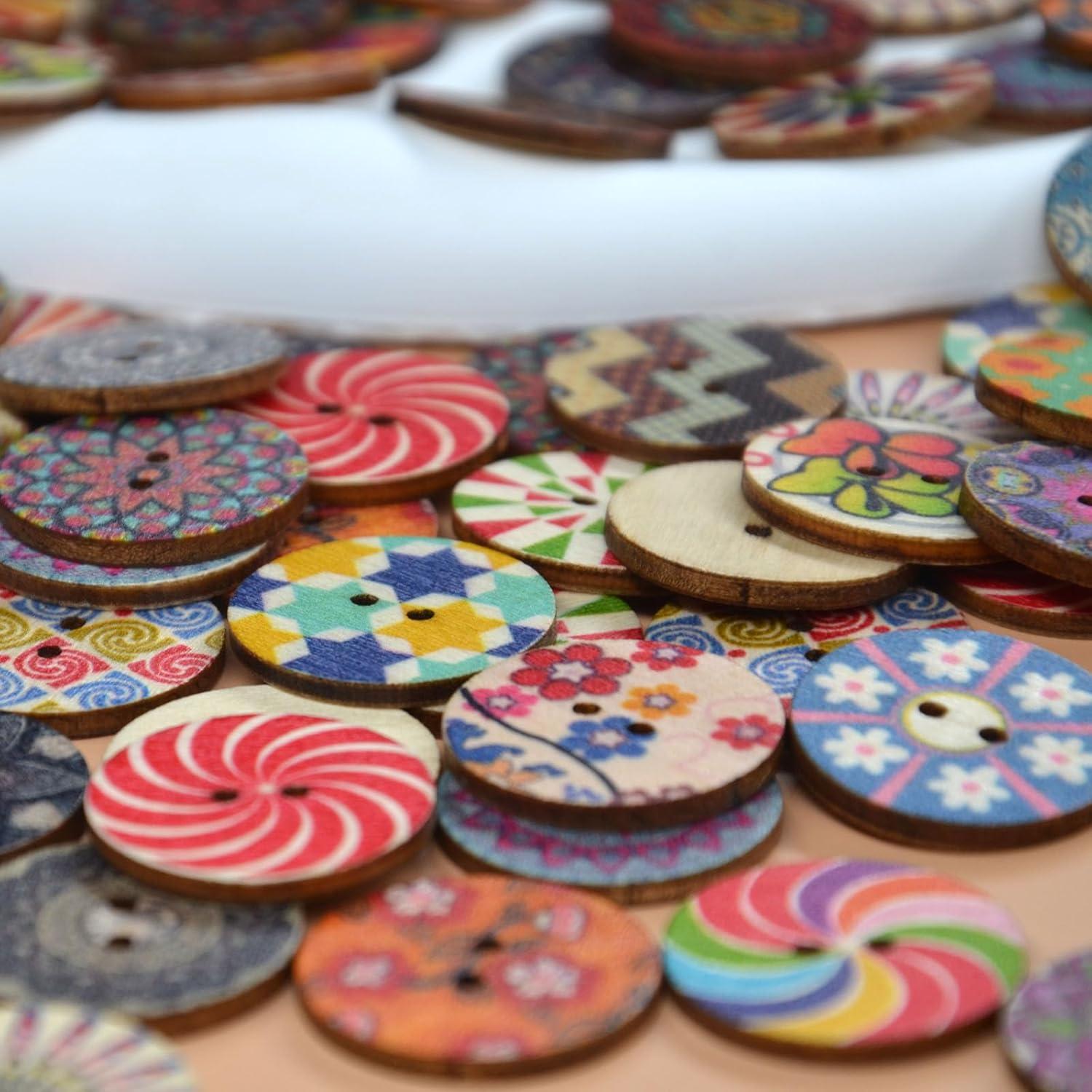 100 Botones de Madera Variados Mahohao 25 mm Retro