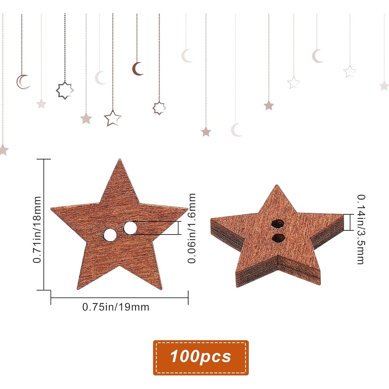 Botones de Estrellas de Madera GORGECRAFT 100 Pcs 1.9cm