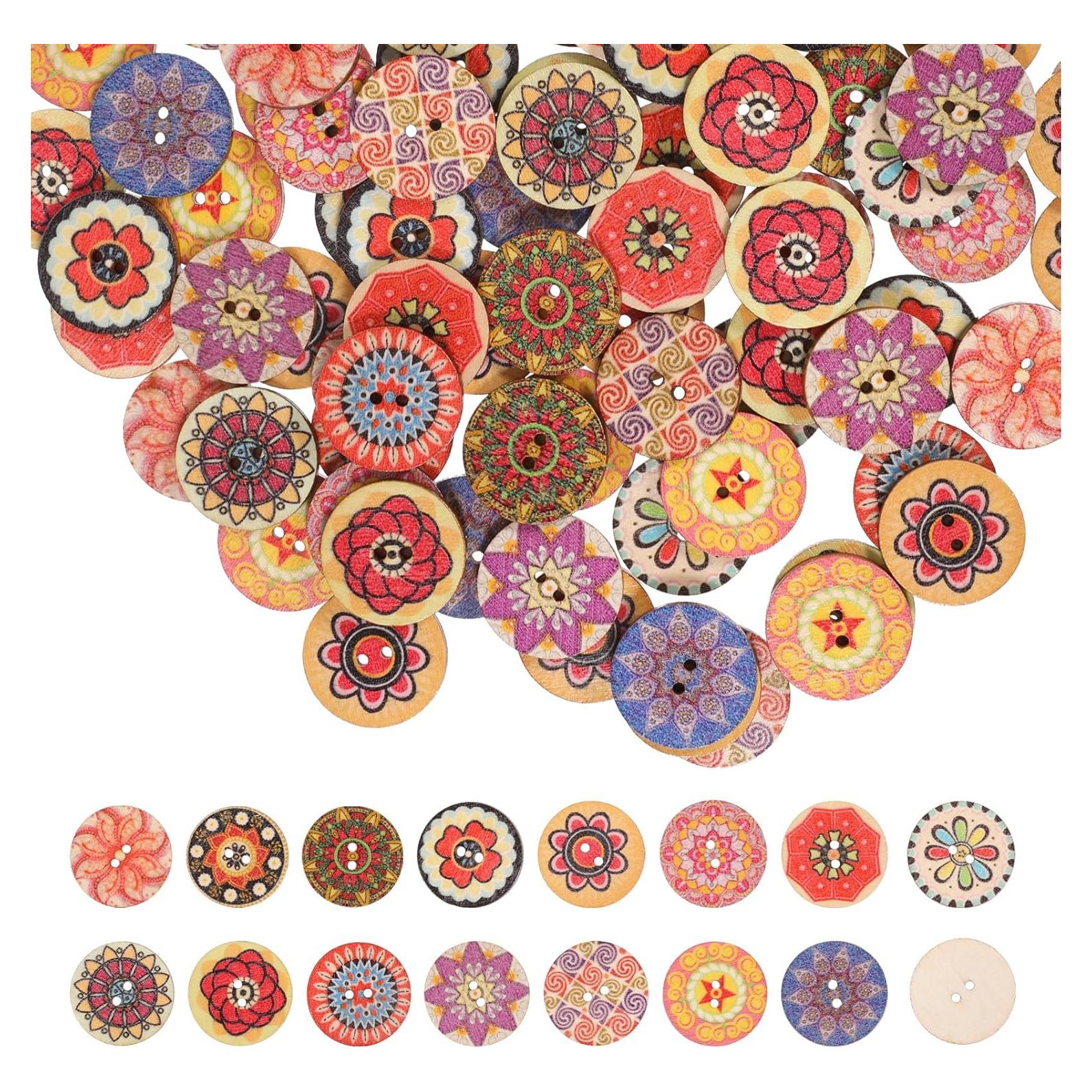 100 Botones de Madera Vintage Xelsluthe 2.5cm Coloridos