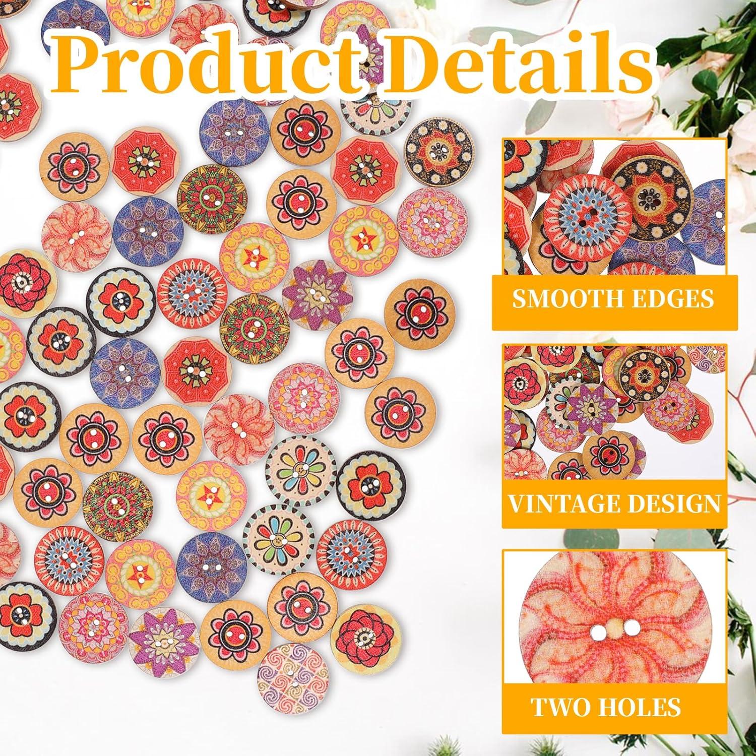 100 Botones de Madera Vintage Xelsluthe 2.5cm Coloridos