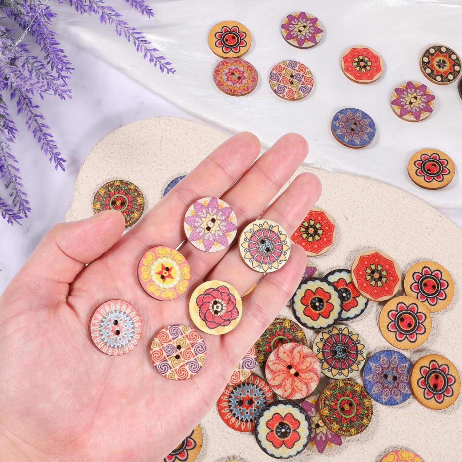 100 Botones de Madera Vintage Xelsluthe 2.5cm Coloridos