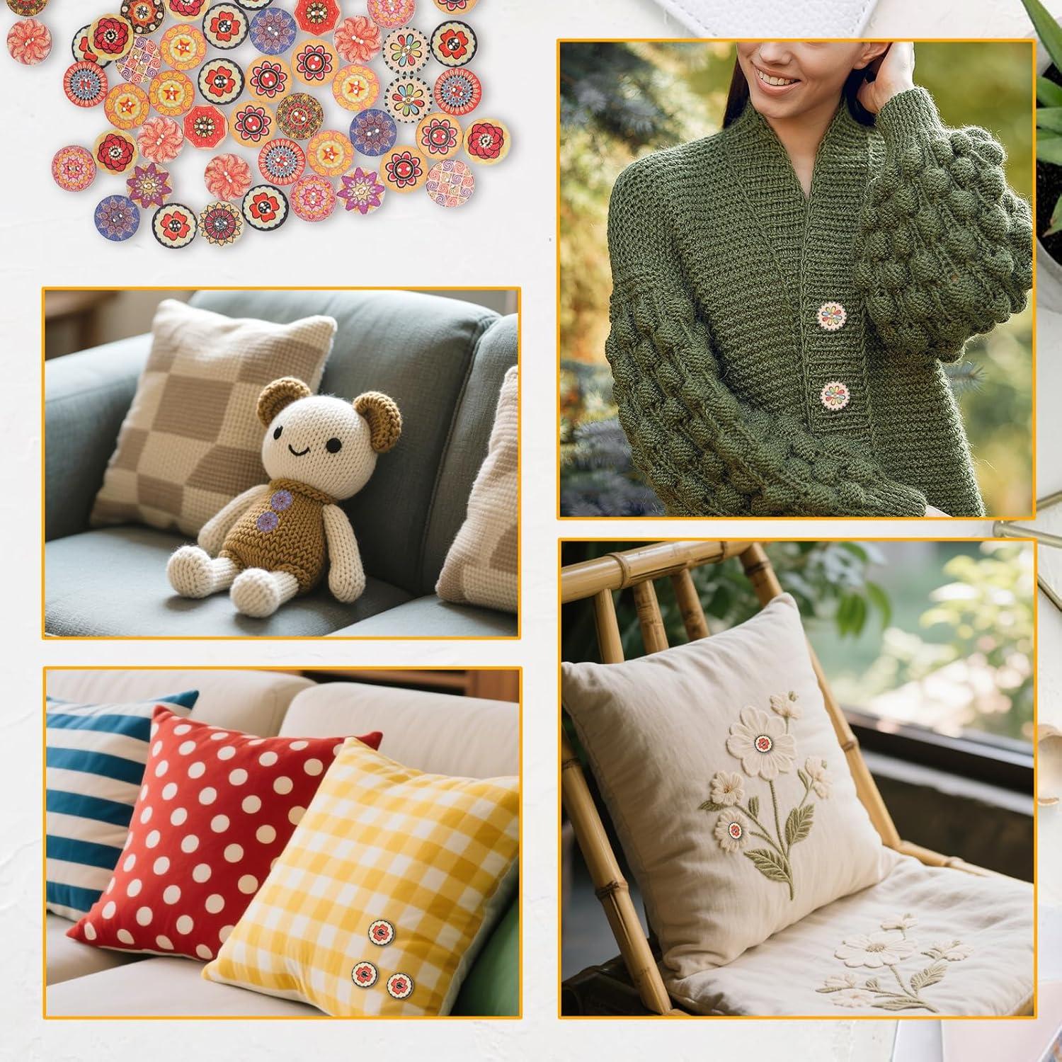 100 Botones de Madera Vintage Xelsluthe 2.5cm Coloridos