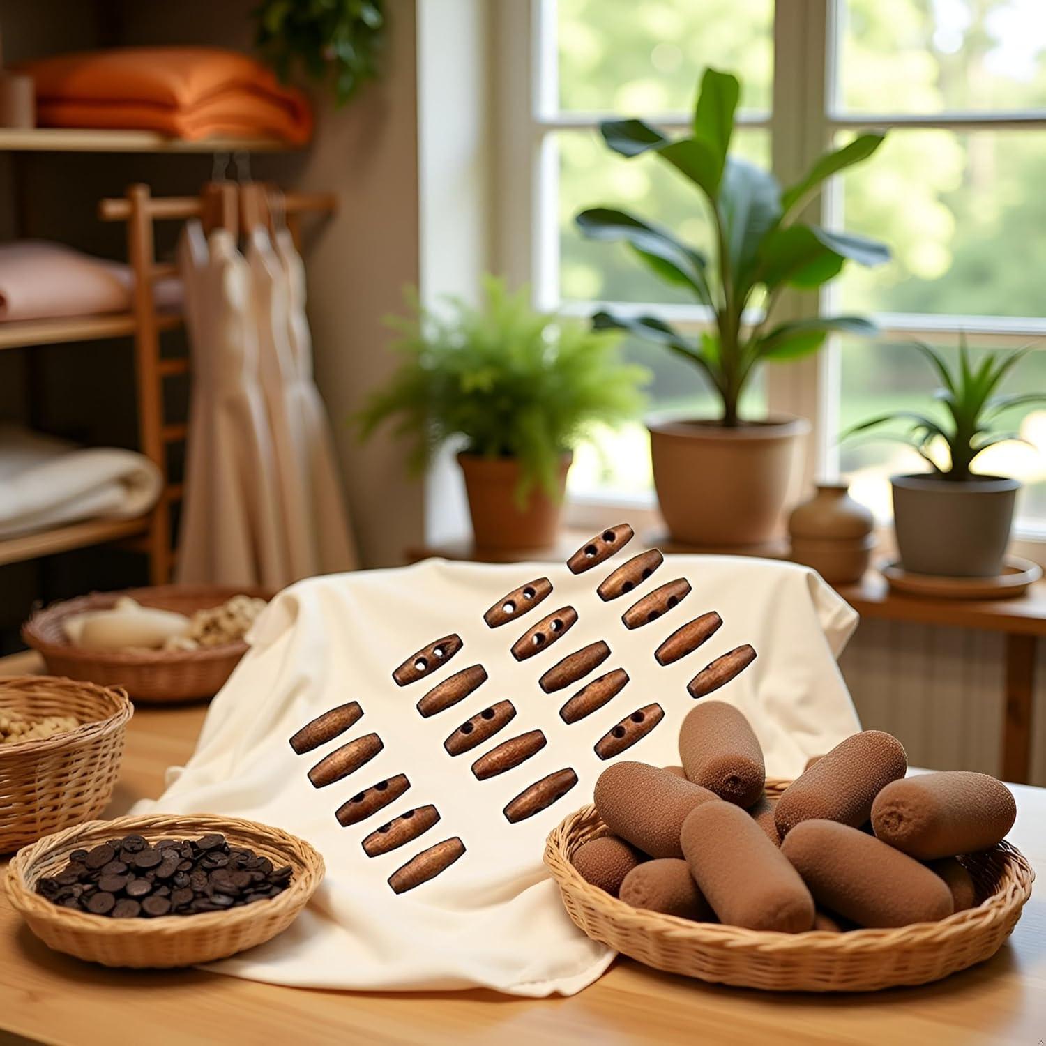 50 Botones de Madera Color Oliva con 2 Agujeros para Ropa