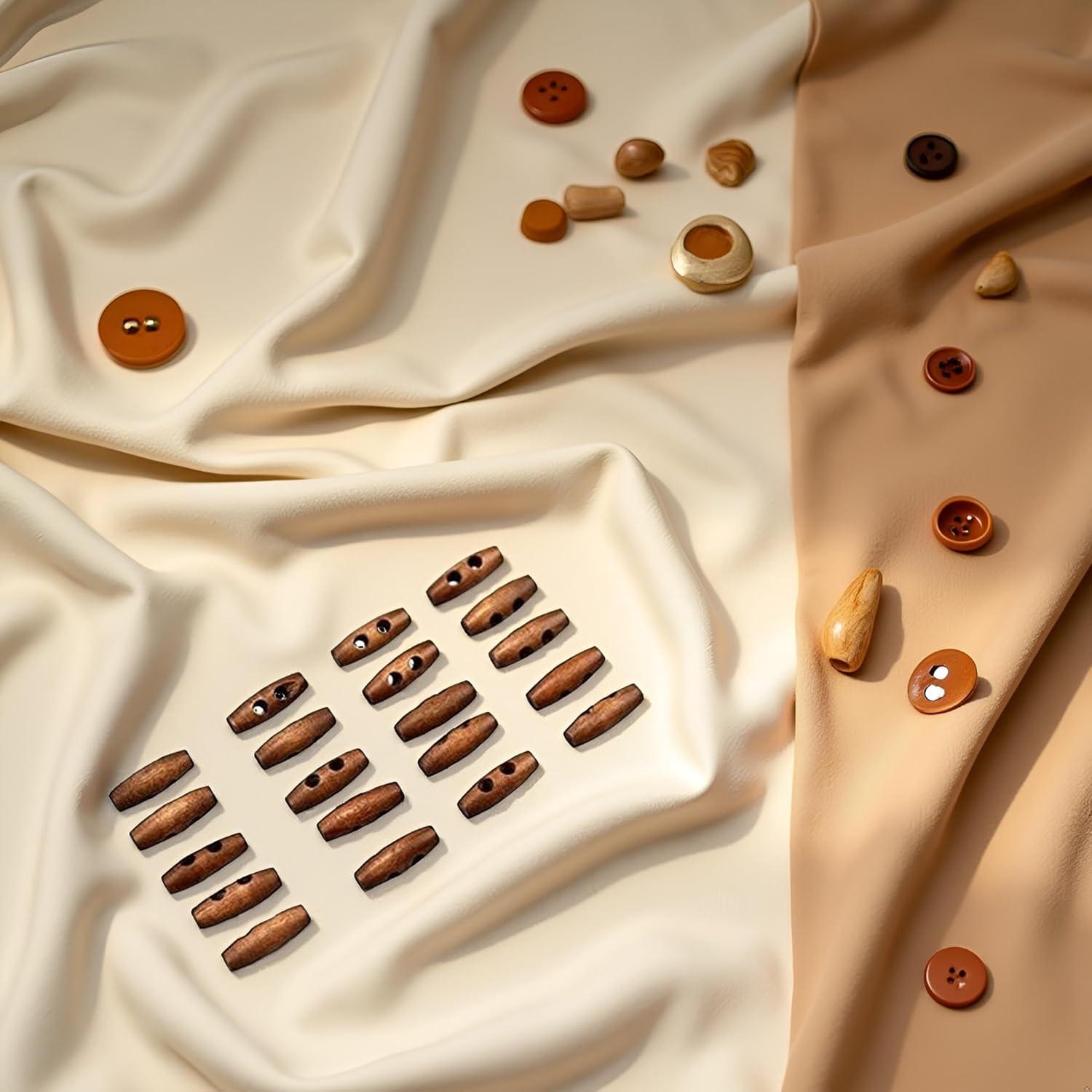 50 Botones de Madera Color Oliva con 2 Agujeros para Ropa