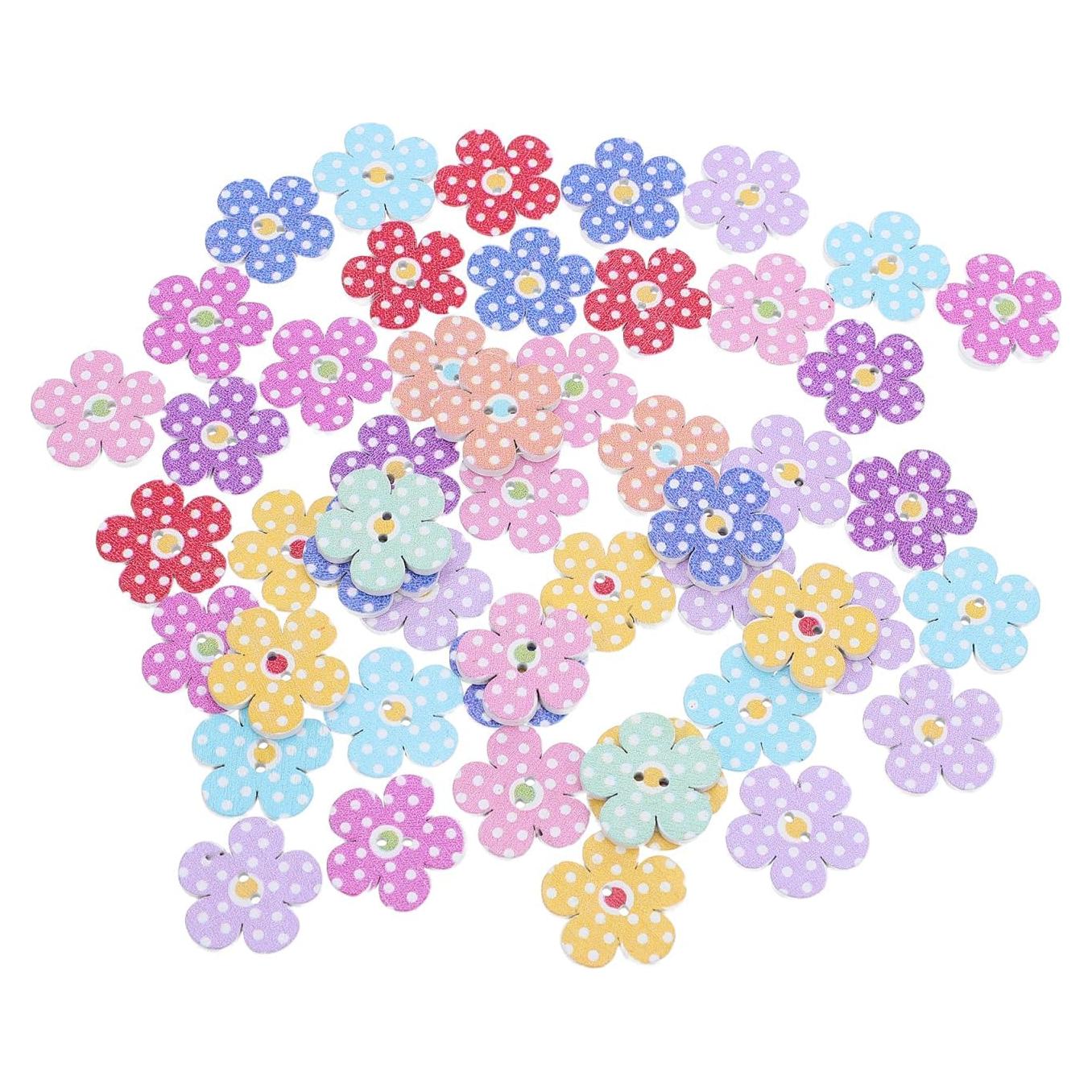 Botones de Madera FENICAL 2cm Flores Coloridas 50 Pcs