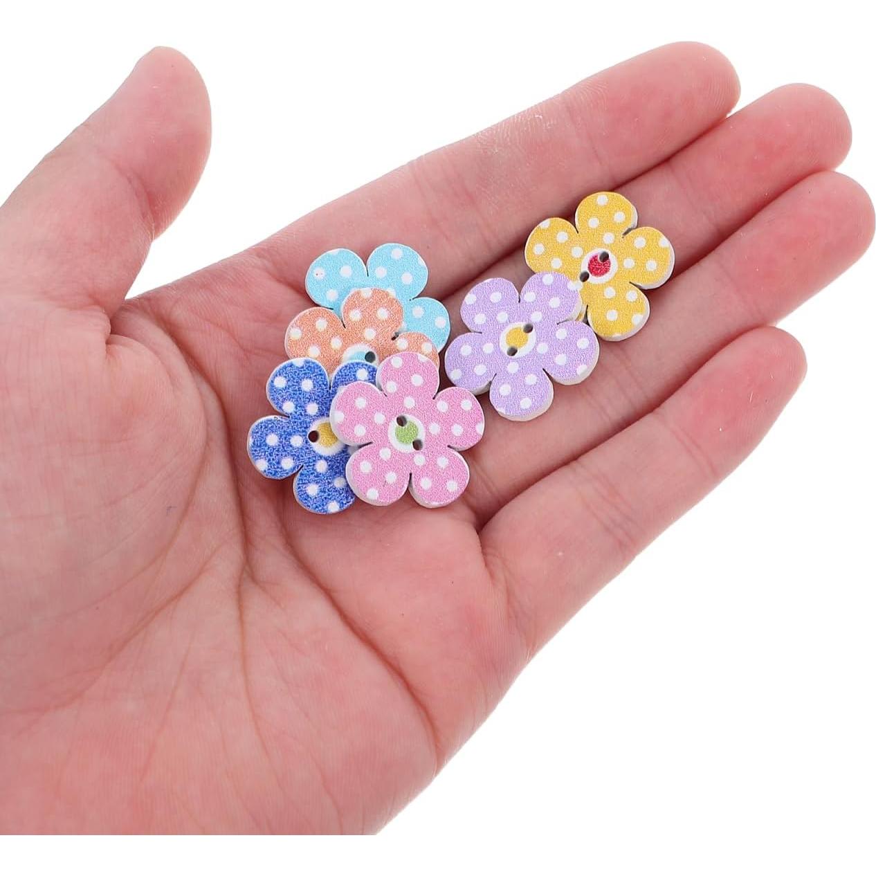Botones de Madera FENICAL 2cm Flores Coloridas 50 Pcs