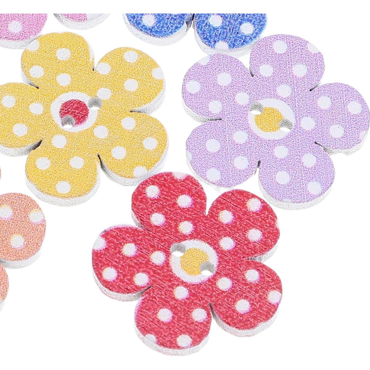 Botones de Madera FENICAL 2cm Flores Coloridas 50 Pcs