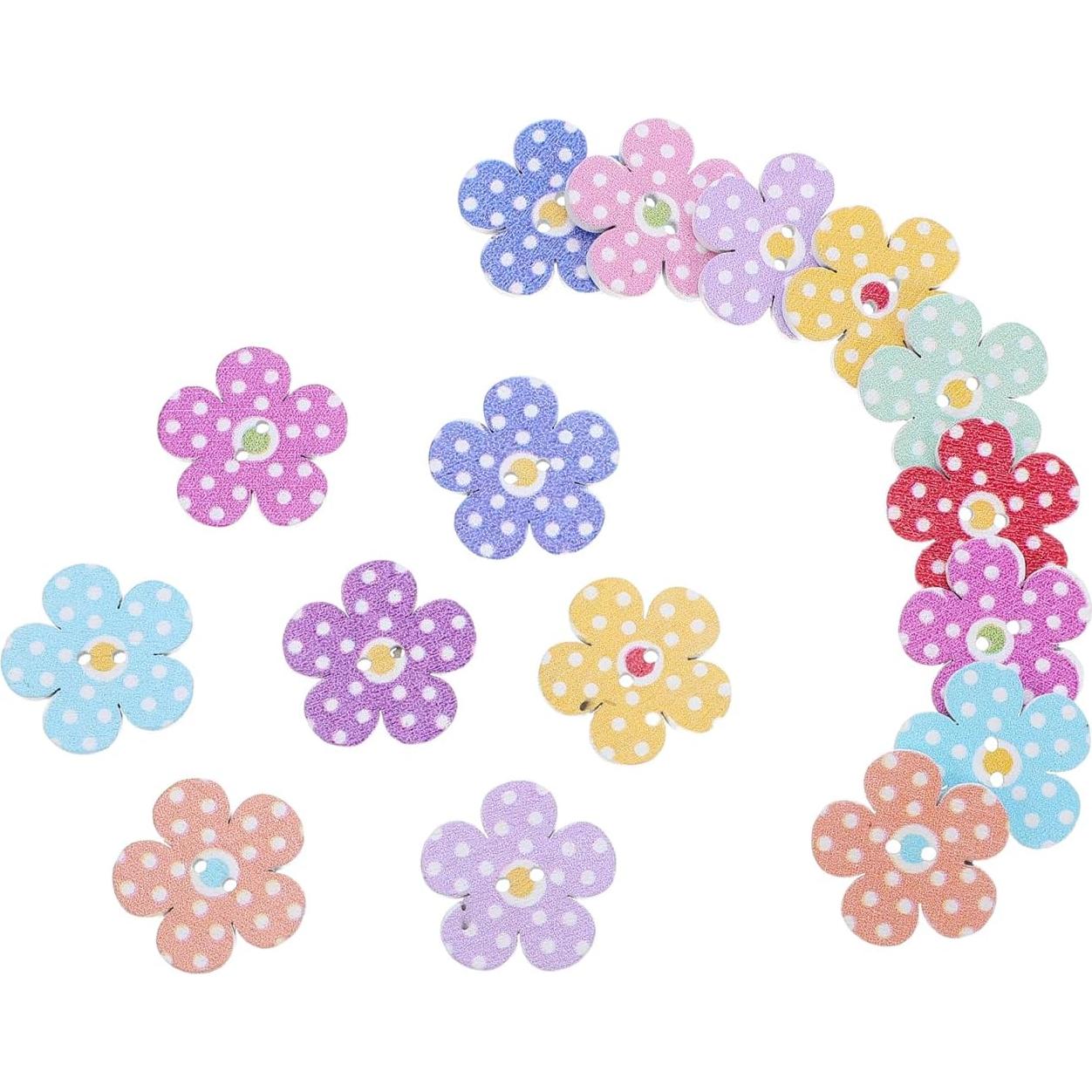 Botones de Madera FENICAL 2cm Flores Coloridas 50 Pcs